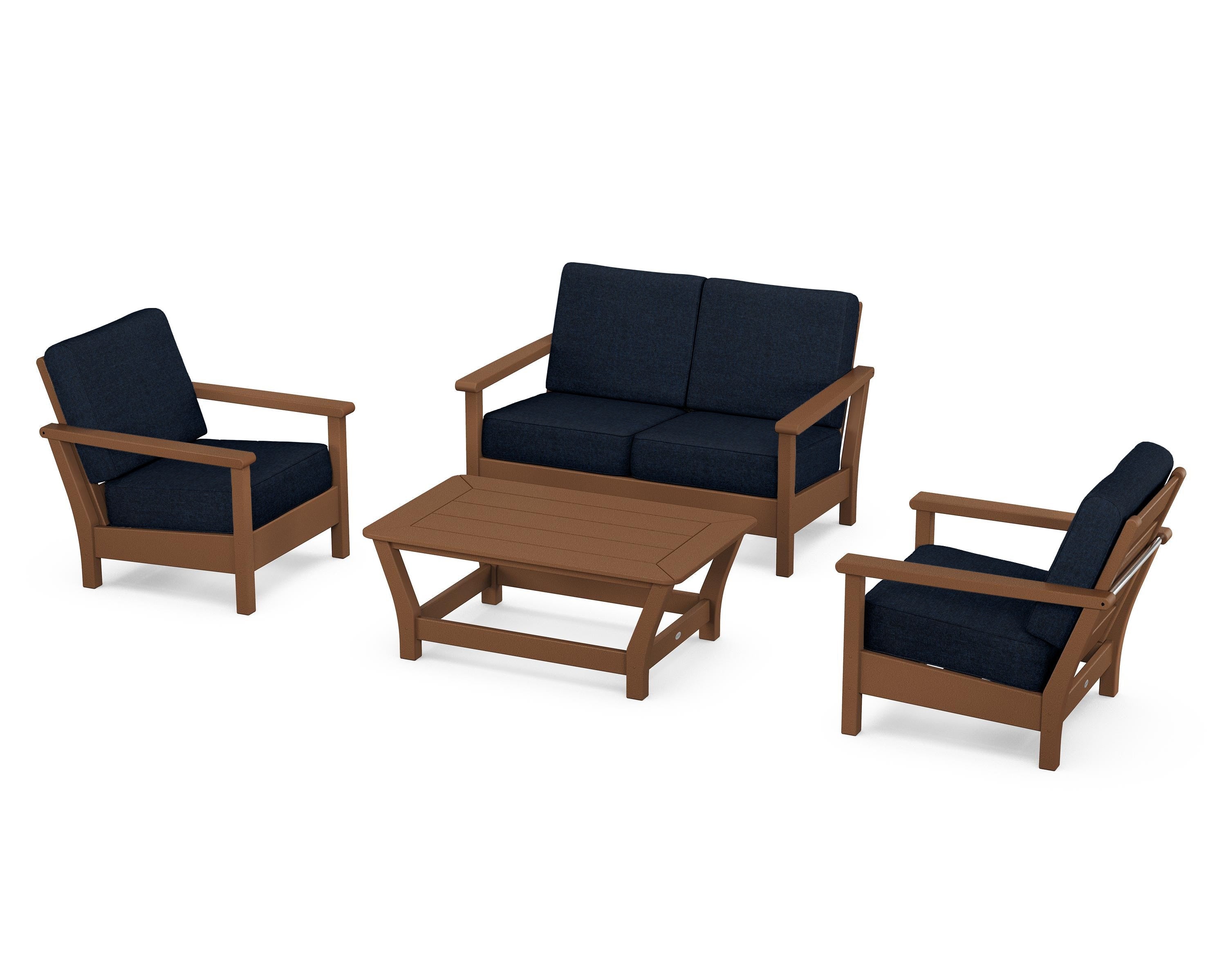 POLYWOOD Harbour 4-Piece Deep Seating Set in Teak / Marine Indigo