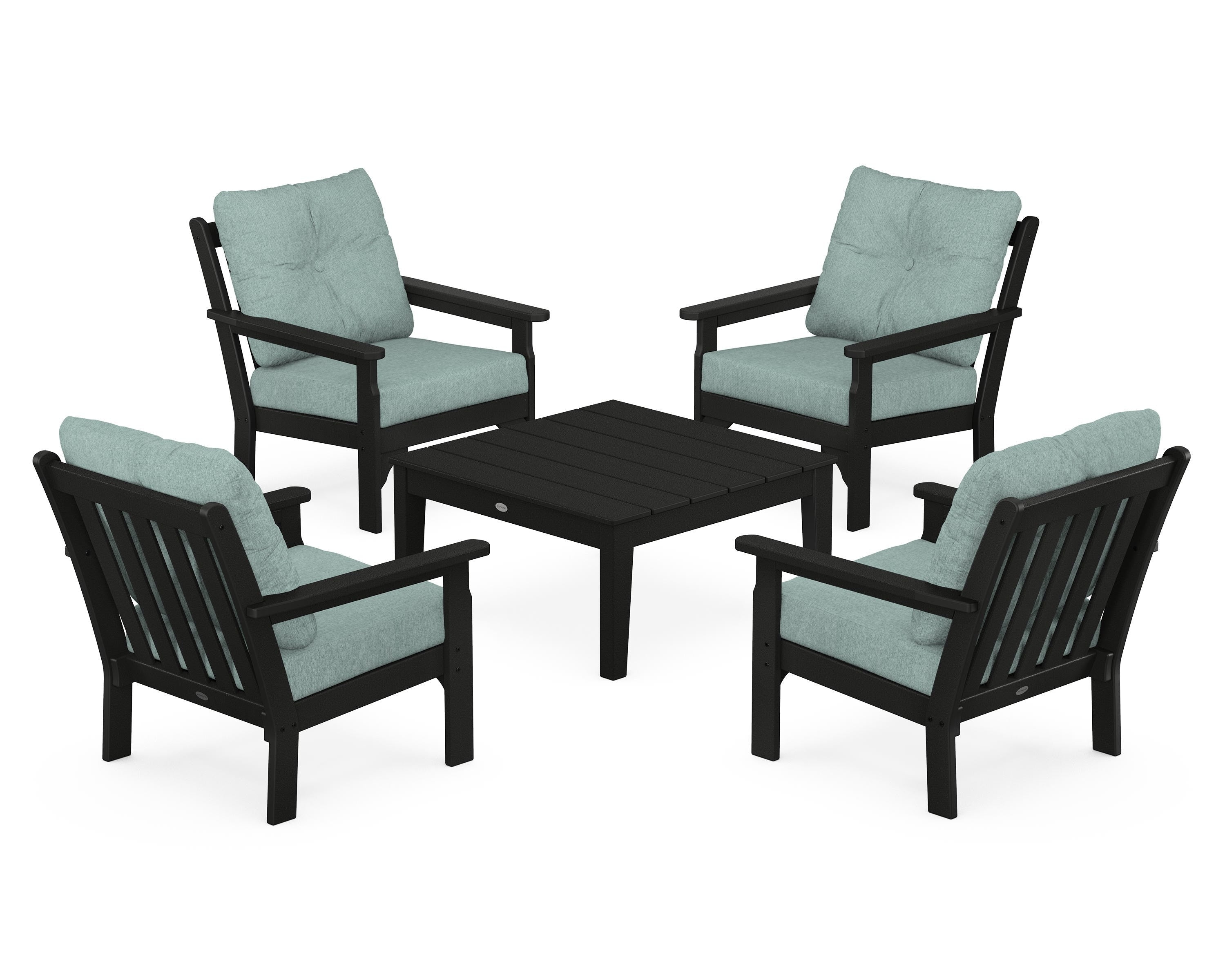 POLYWOOD Vineyard 5-Piece Deep Seating Conversation Set in Black / Glacier Spa
