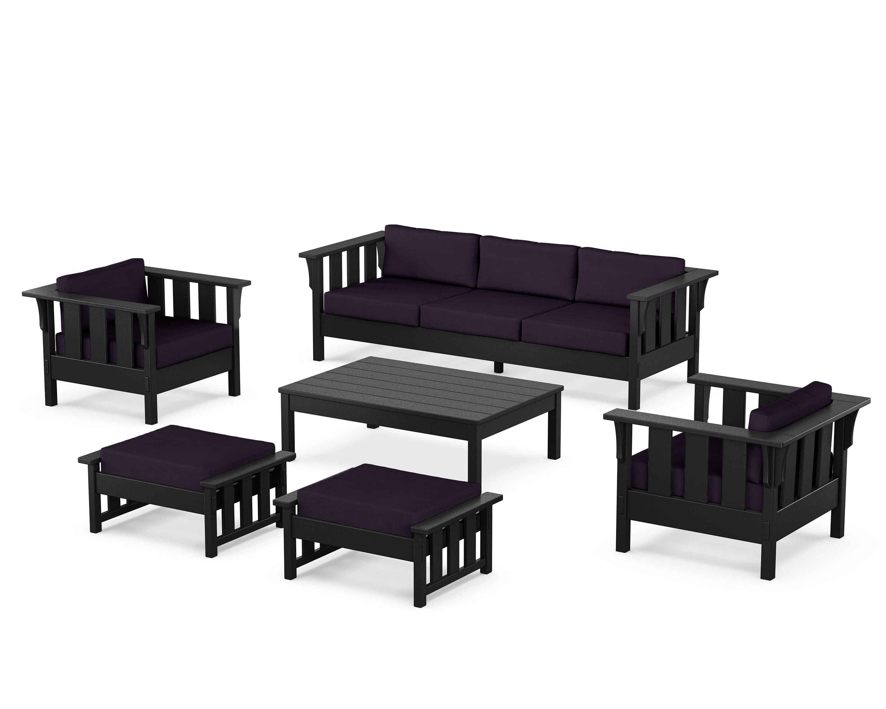 Martha Stewart by POLYWOOD Acadia 6-Piece Lounge Sofa Set in Black / Navy Linen