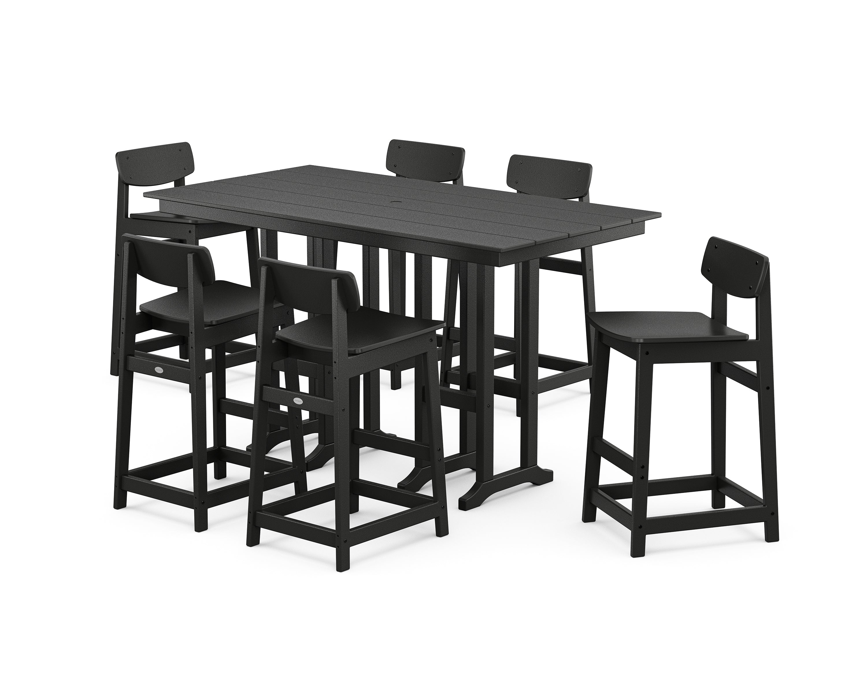 POLYWOOD Modern Studio Urban Lowback Bar Chair 7-Piece Set in Black