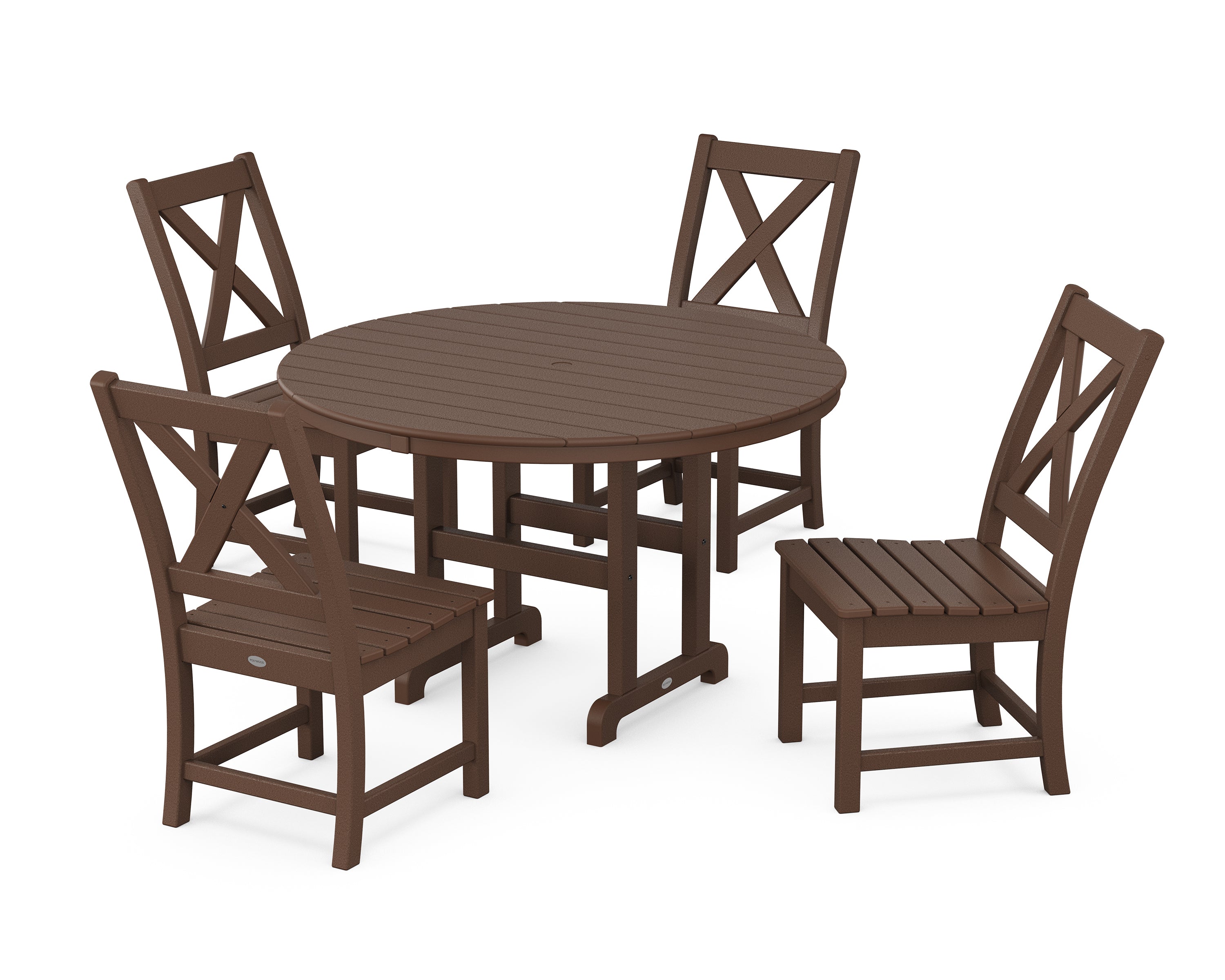 POLYWOOD® Braxton Side Chair 5-Piece Round Dining Set in Mahogany