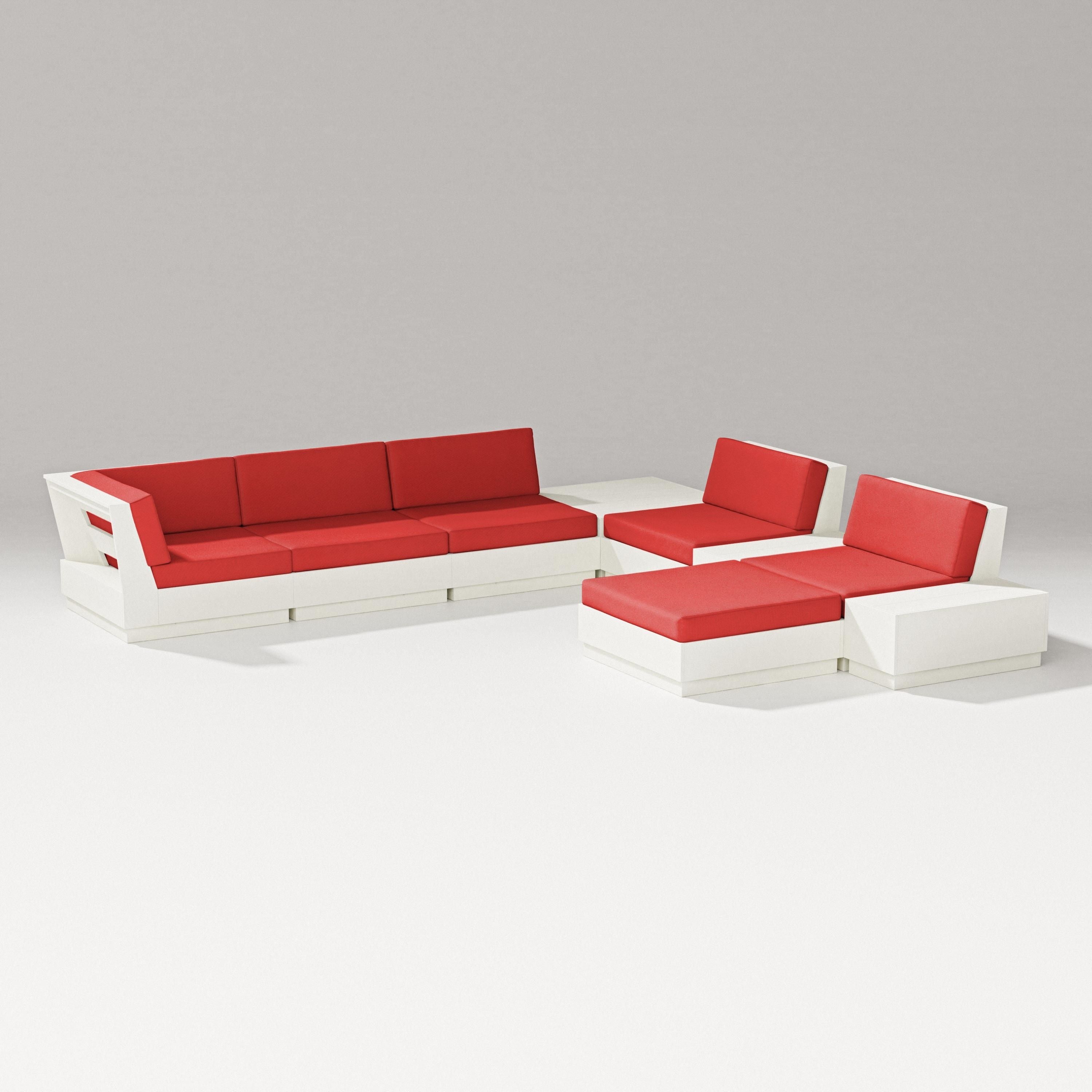 PW Designer Series Elevate 9-Piece Conversation Sectional in Vintage White / Crimson Linen