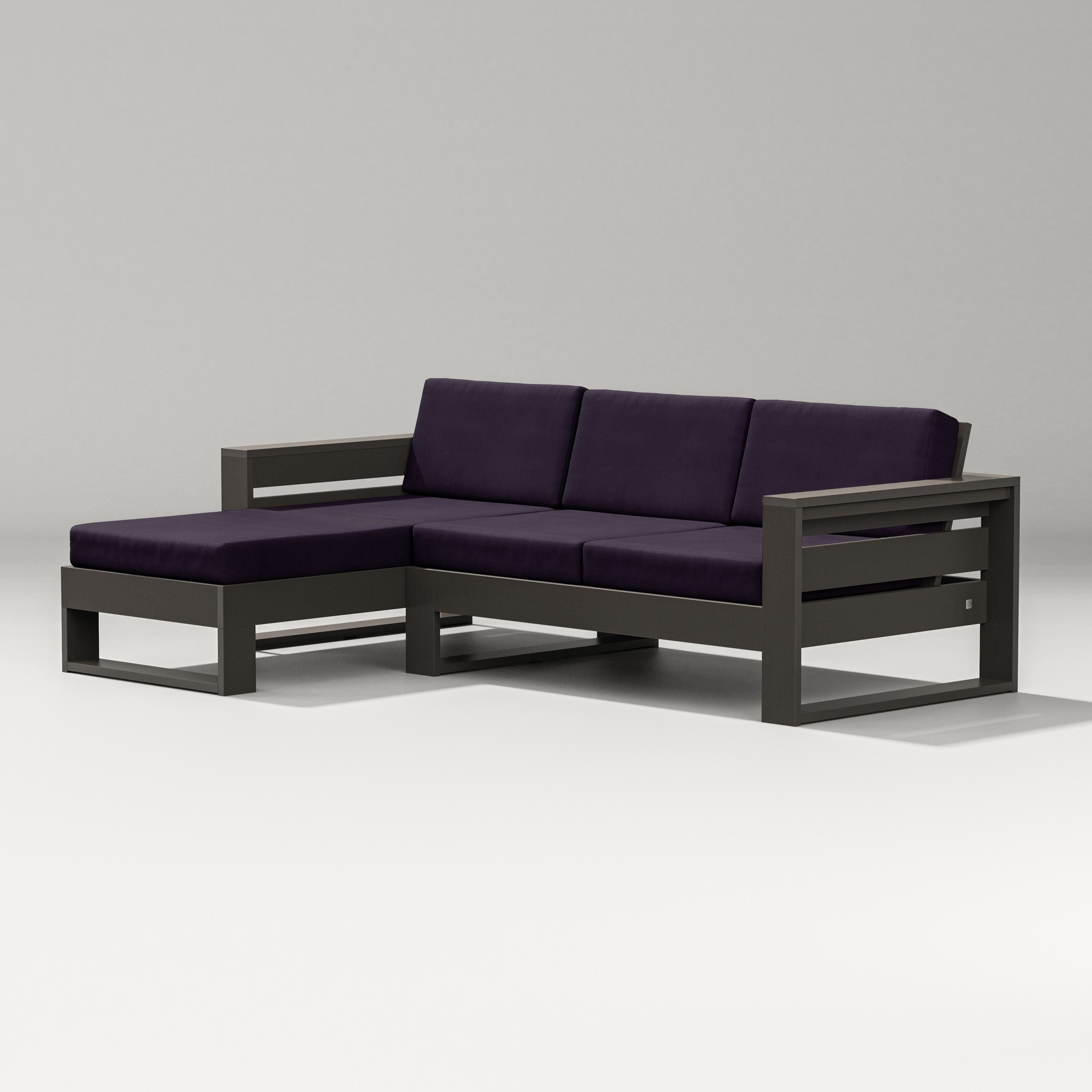 PW Designer Series Latitude Left Chaise Sectional in Vintage Coffee / Navy Linen