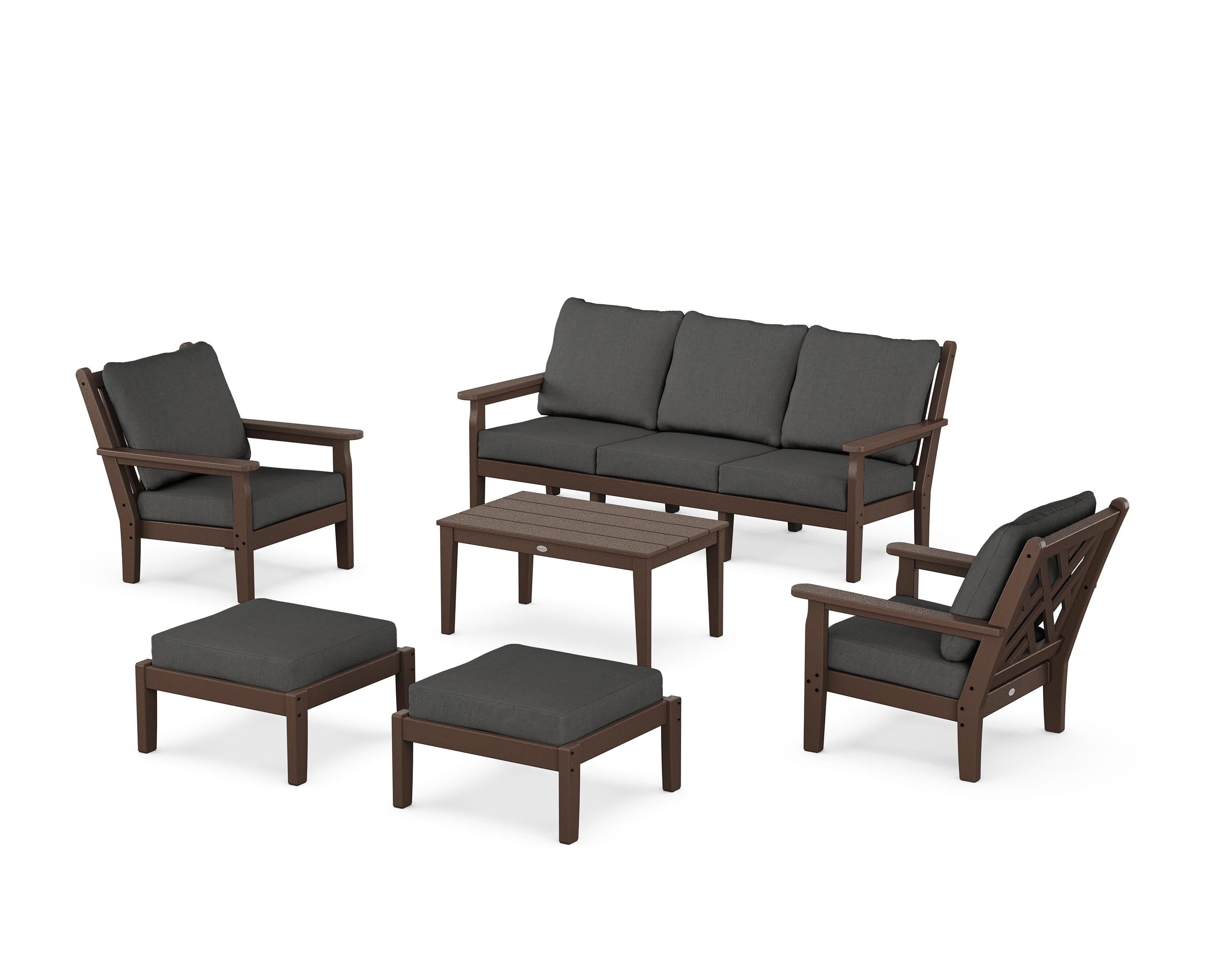 POLYWOOD Chippendale 6-Piece Lounge Sofa Set in Mahogany / Spectrum Carbon