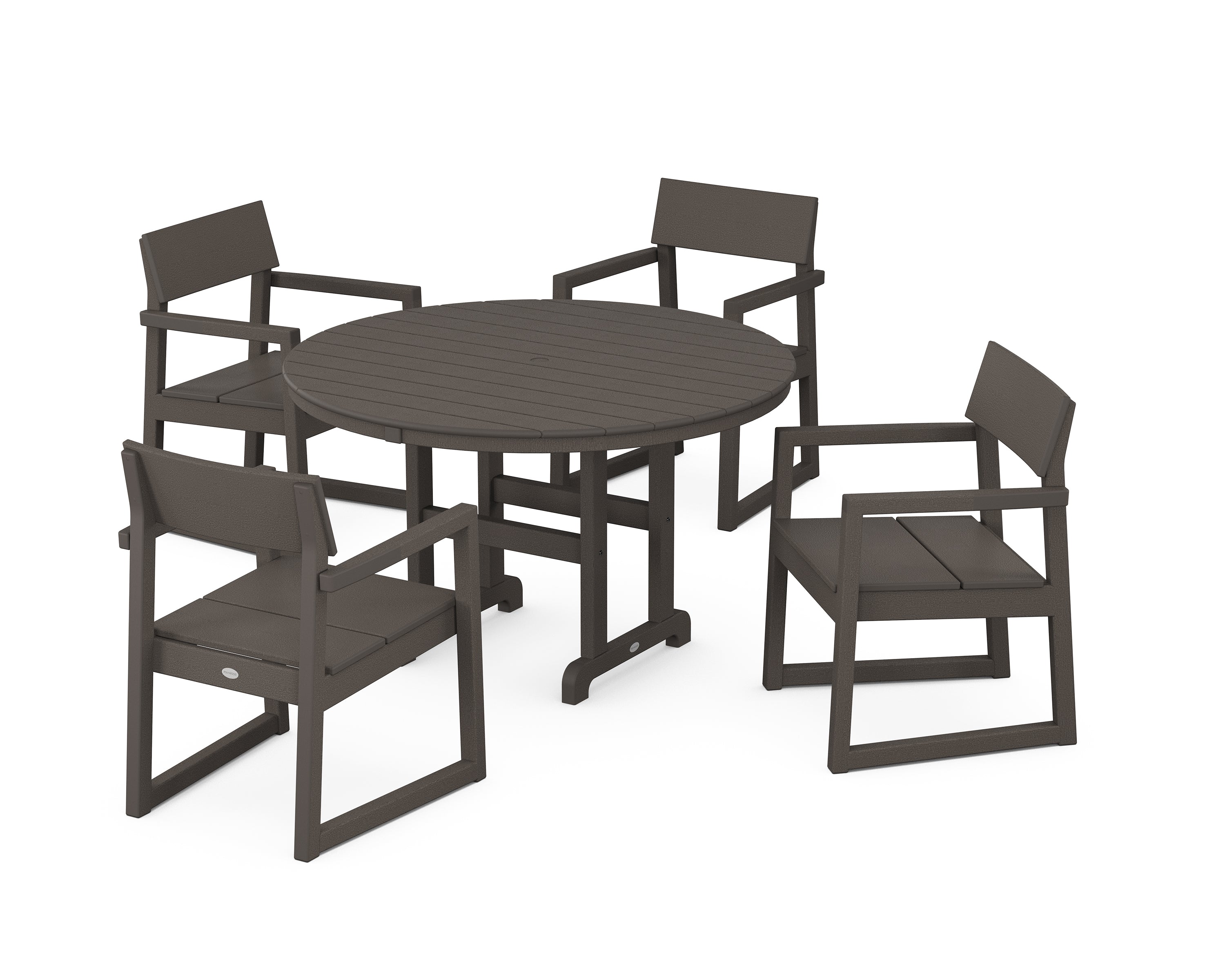 POLYWOOD® EDGE 5-Piece Round Farmhouse Dining Set in Vintage Coffee