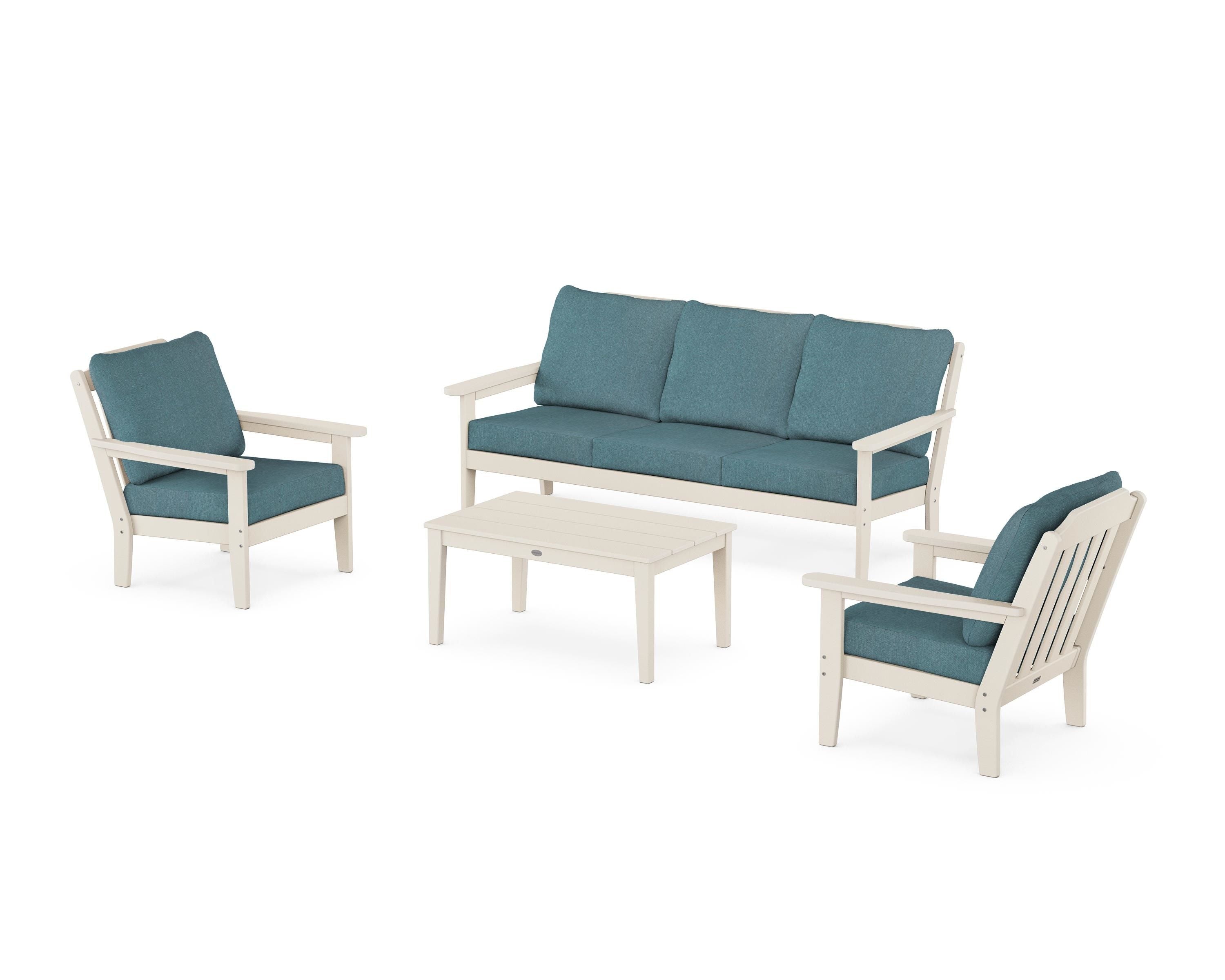 Country Living Cottage 4-Piece Deep Seating Set with Sofa in Sand / Ocean Teal