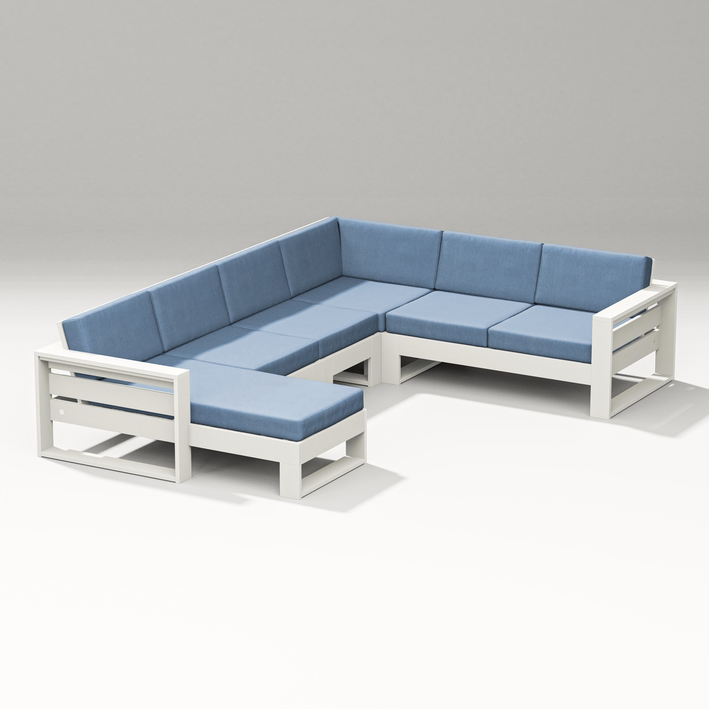 PW Designer Series Latitude Corner Sectional with Left Chaise in Vintage White / Sky Blue
