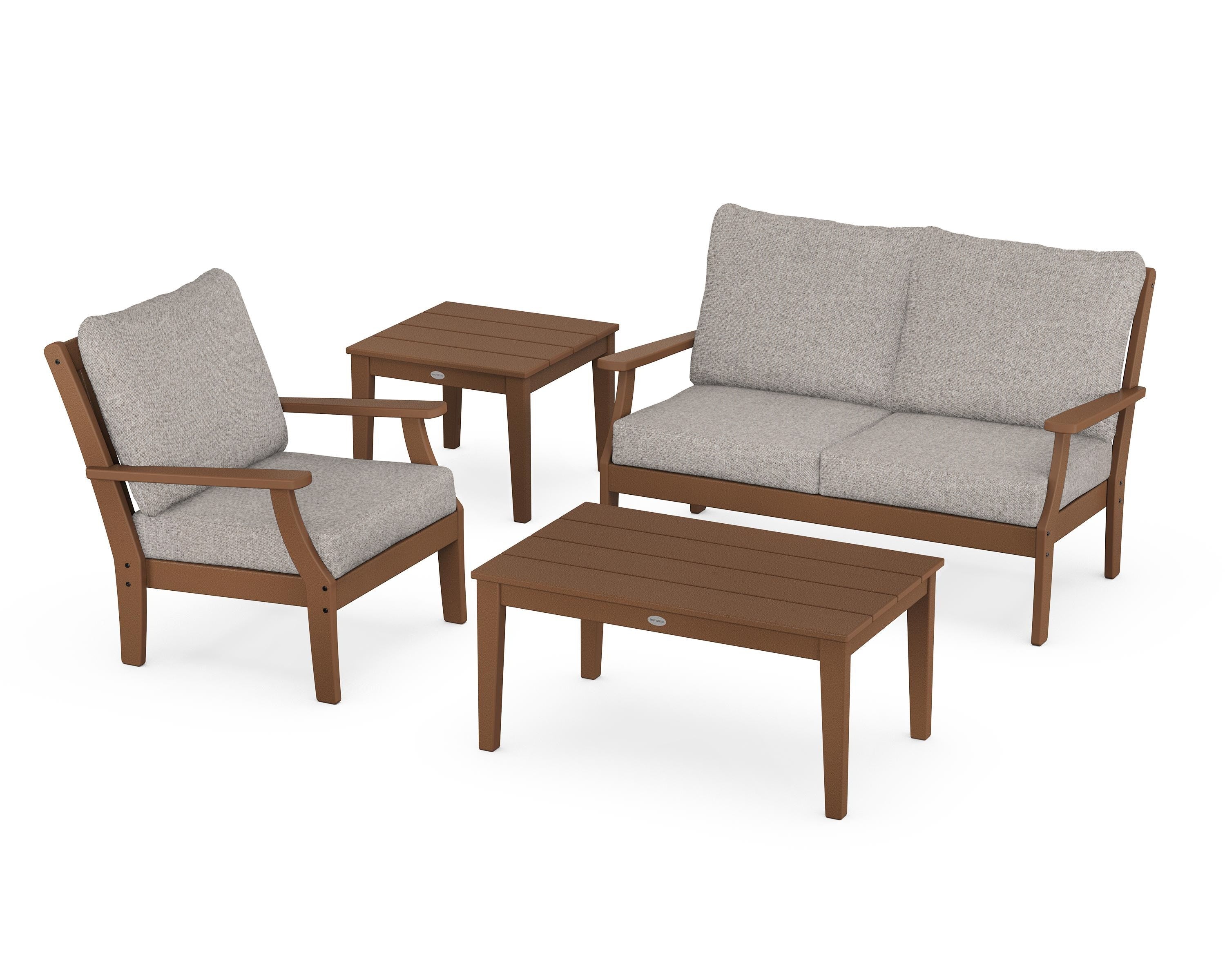 POLYWOOD Braxton 4-Piece Deep Seating Set in Teak / Weathered Tweed