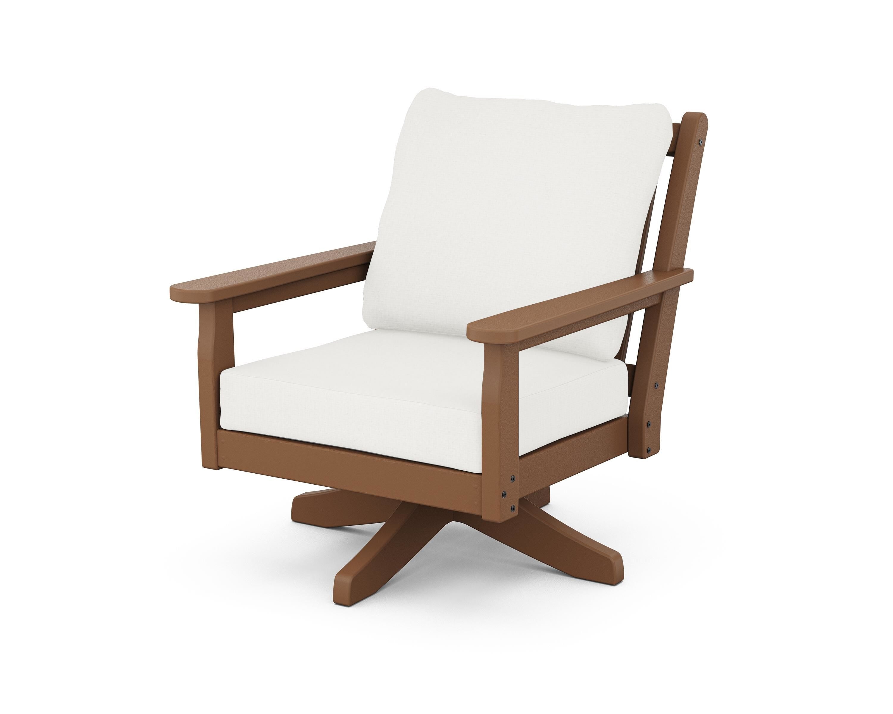 POLYWOOD Chippendale Deep Seating Swivel Chair in Teak / Natural Linen