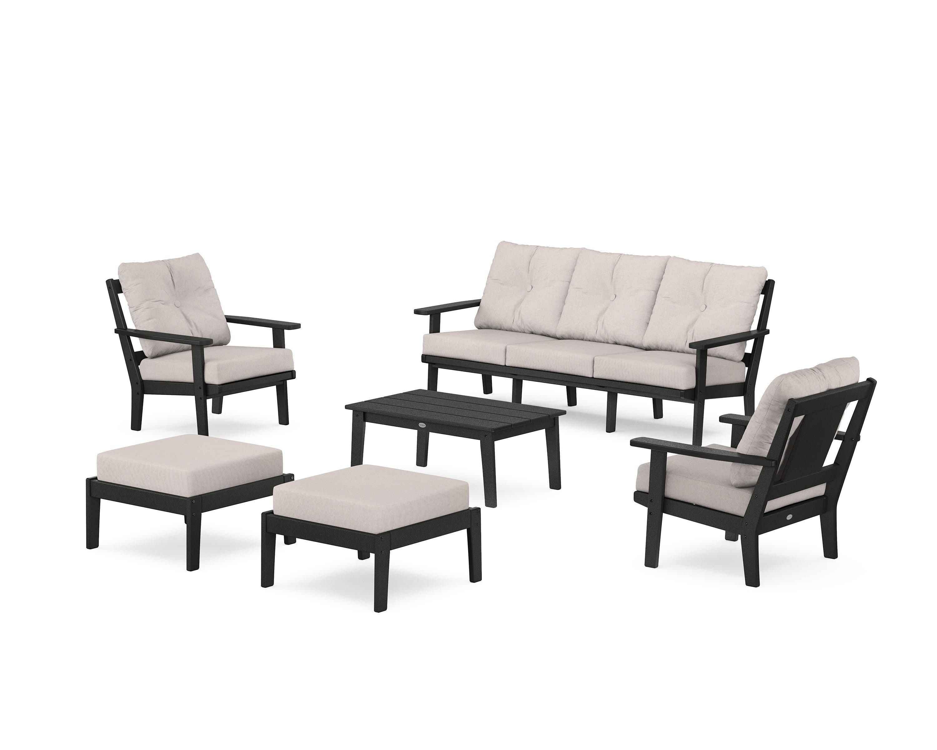 POLYWOOD Prairie 6-Piece Lounge Sofa Set in Black / Dune Burlap