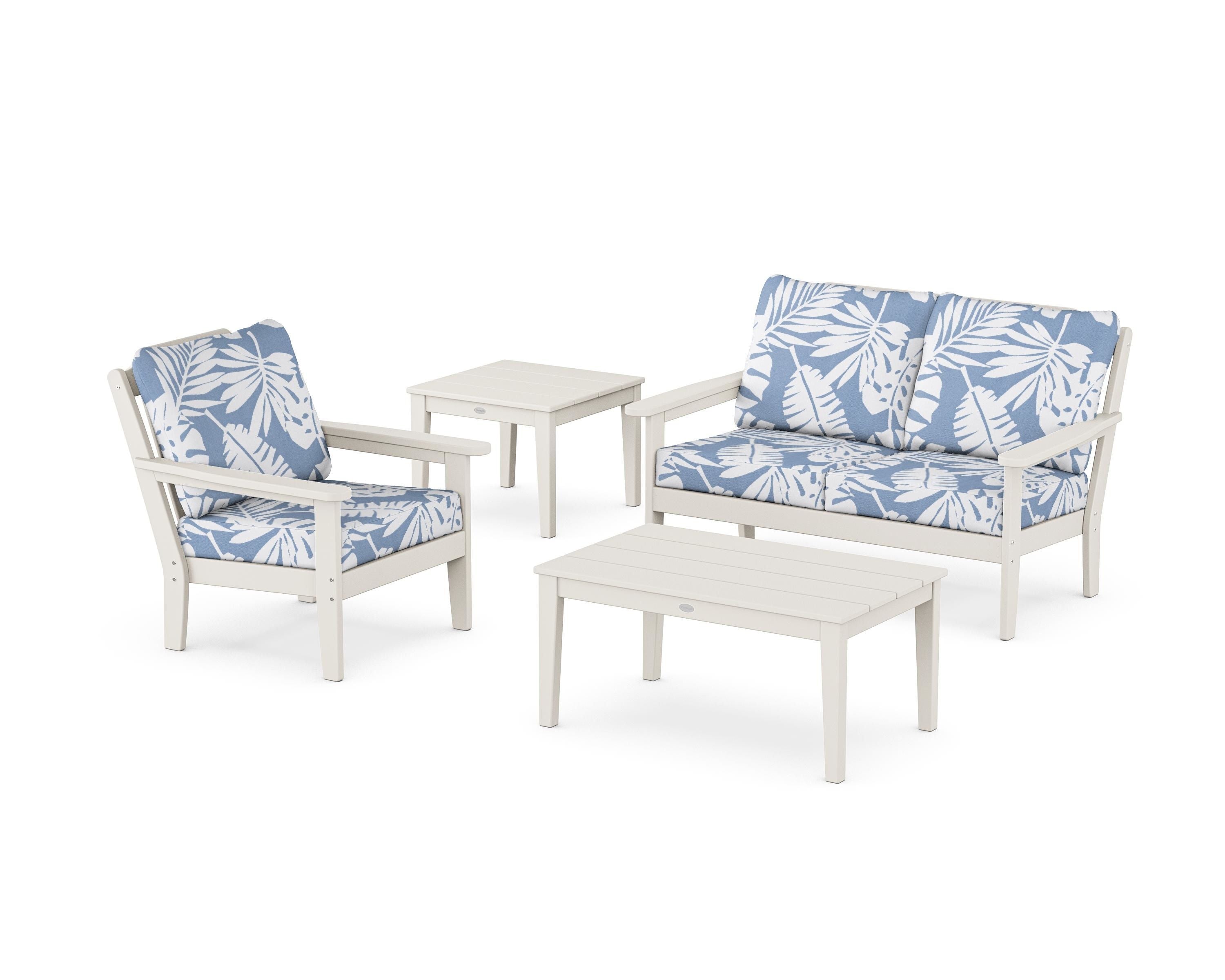 Country Living Wovendale 4-Piece Deep Seating Set in Sand / Leaf Sky Blue