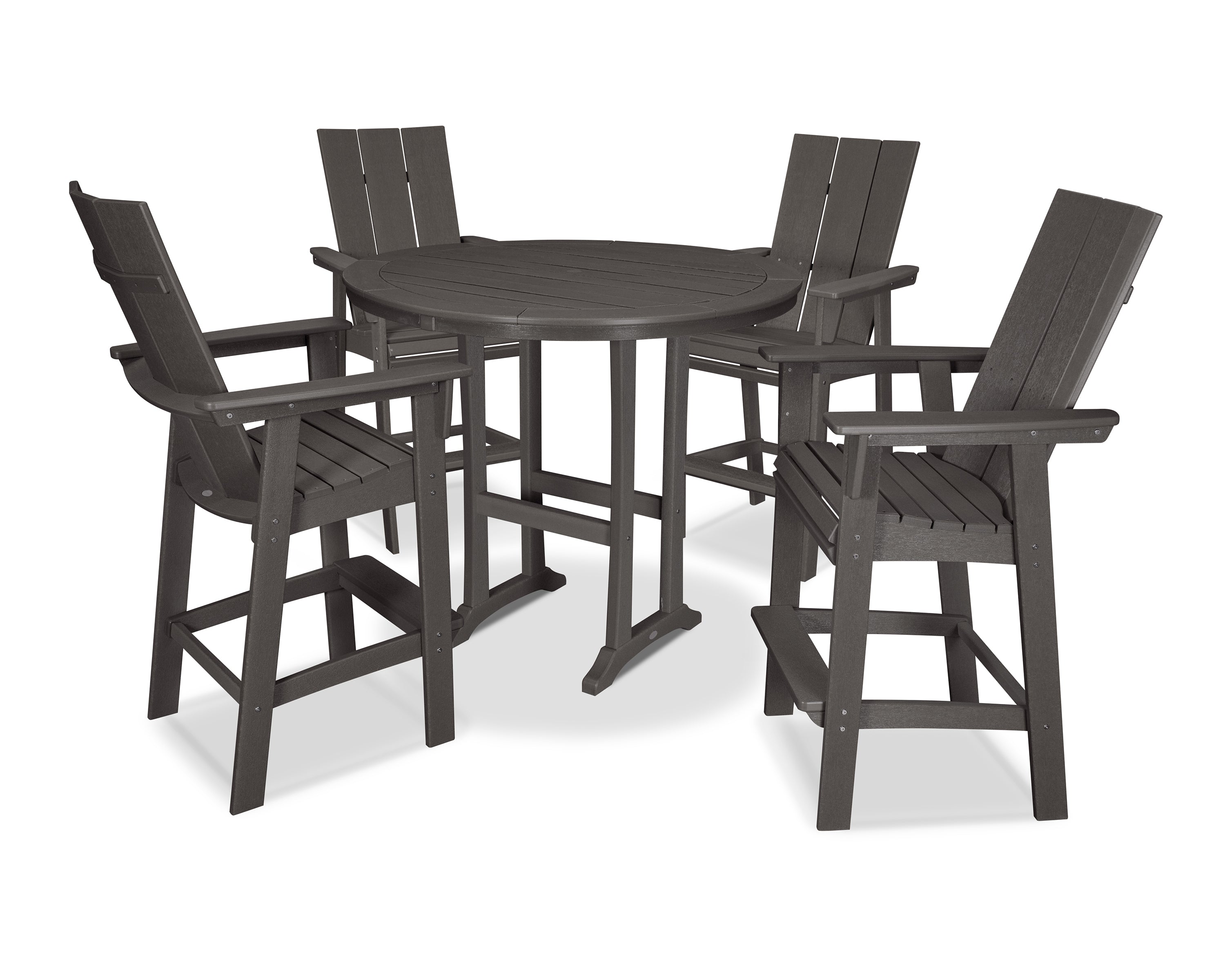 POLYWOOD® Modern Curveback Adirondack 5-Piece Nautical Trestle Bar Set in Vintage Coffee