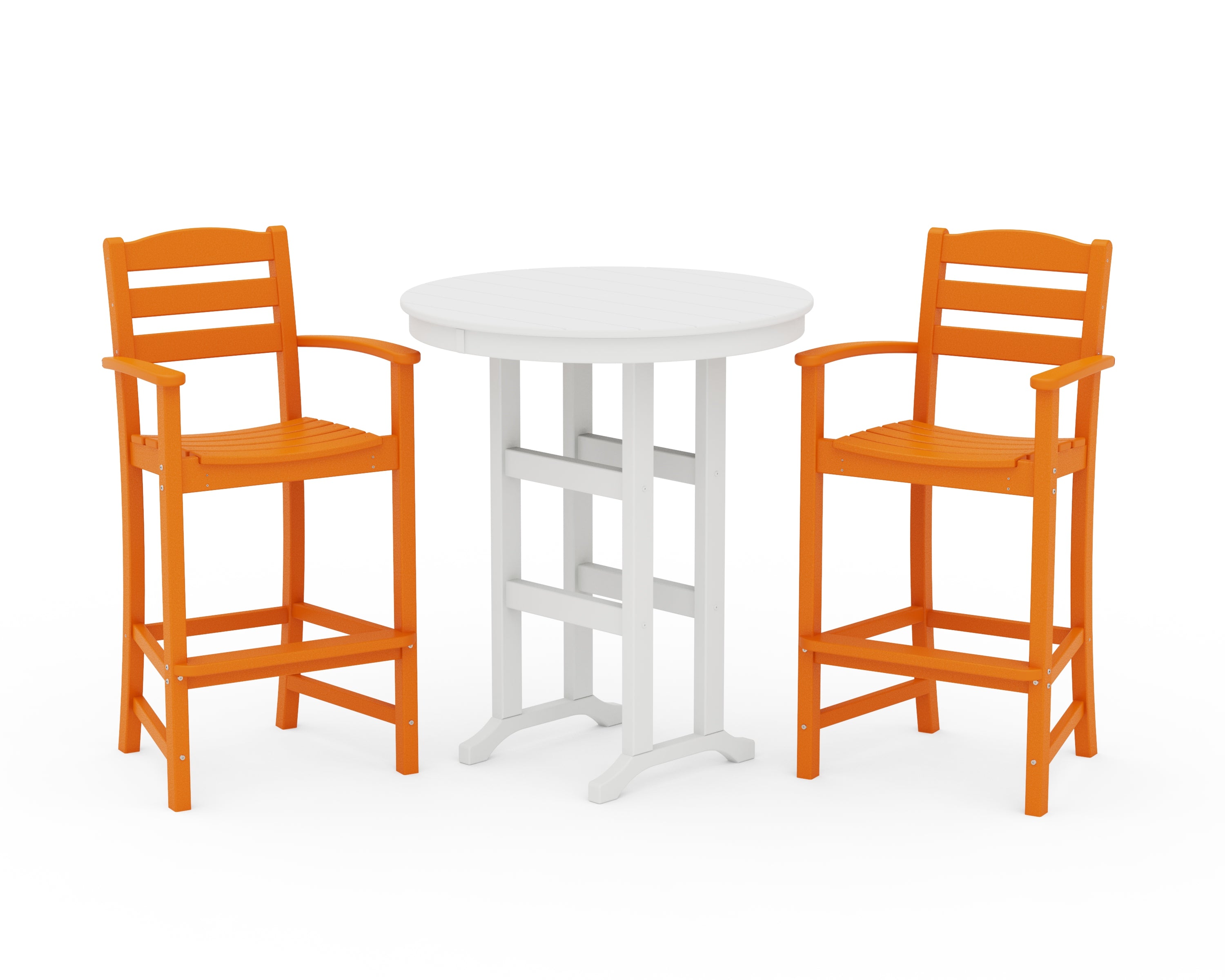 POLYWOOD La Casa Café 3-Piece Round Farmhouse Bar Set in Tangerine / White