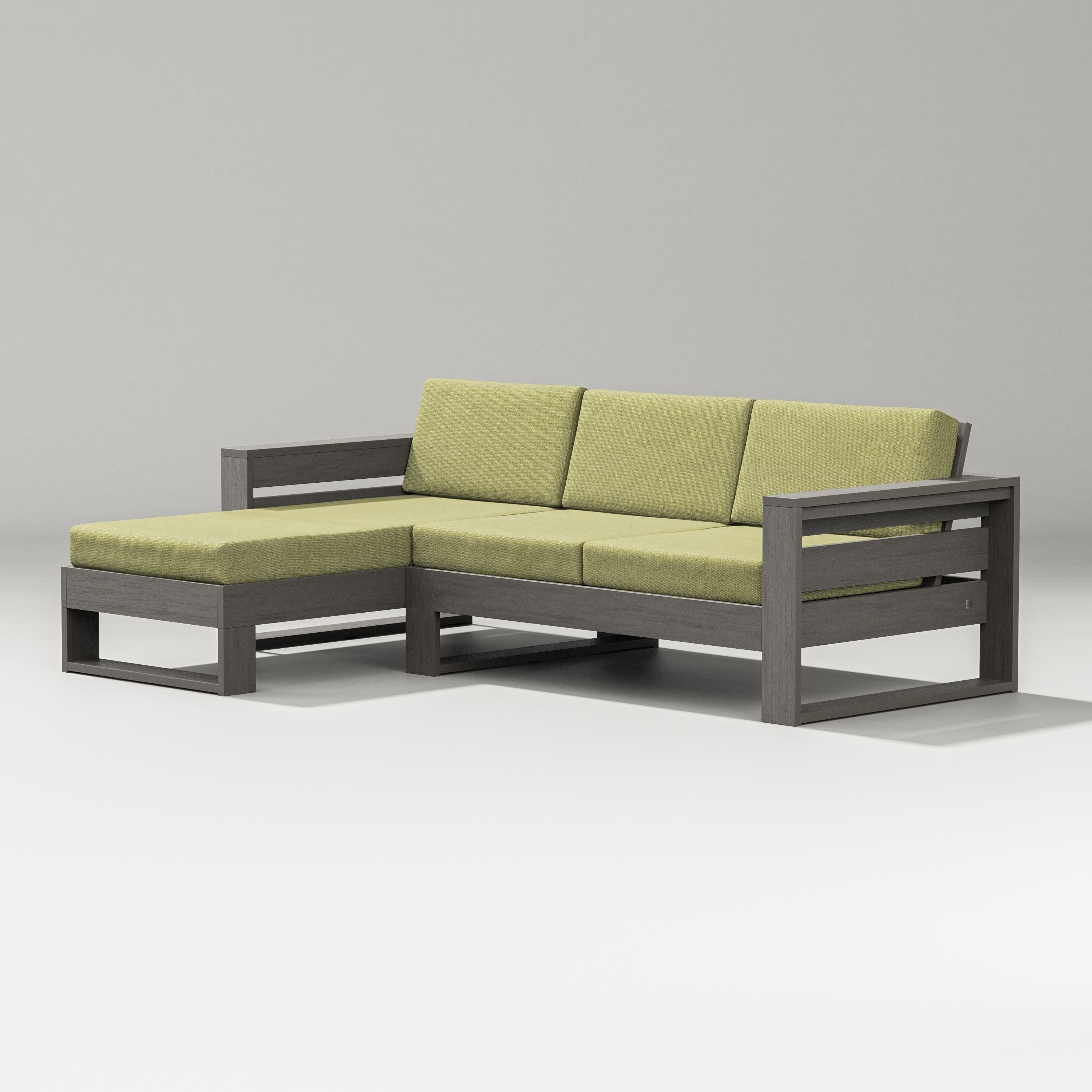 PW Designer Series Latitude Left Chaise Sectional in Driftwood / Chartreuse Boucle