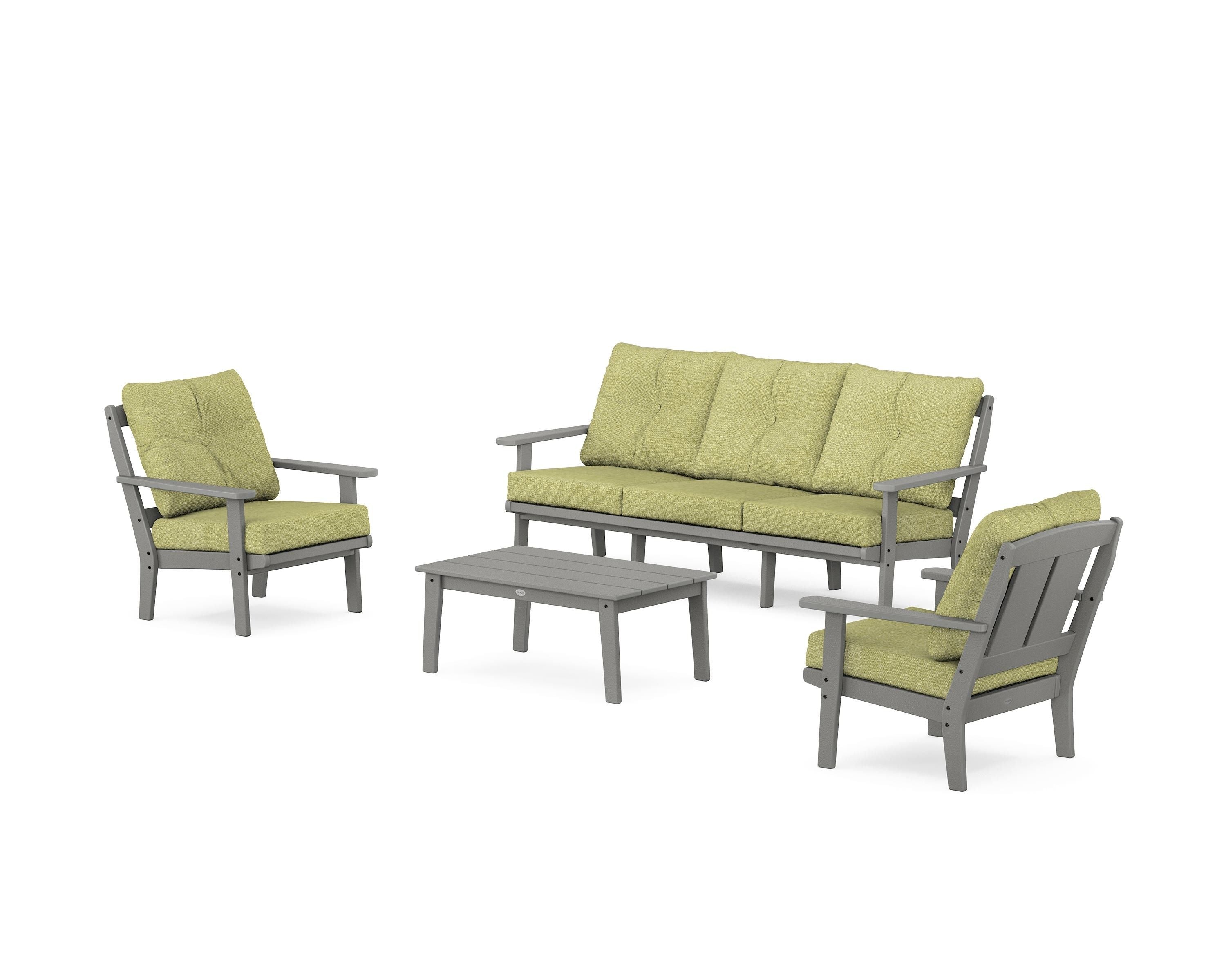 POLYWOOD Mission 4-Piece Deep Seating Set with Sofa in Slate Grey / Chartreuse Boucle