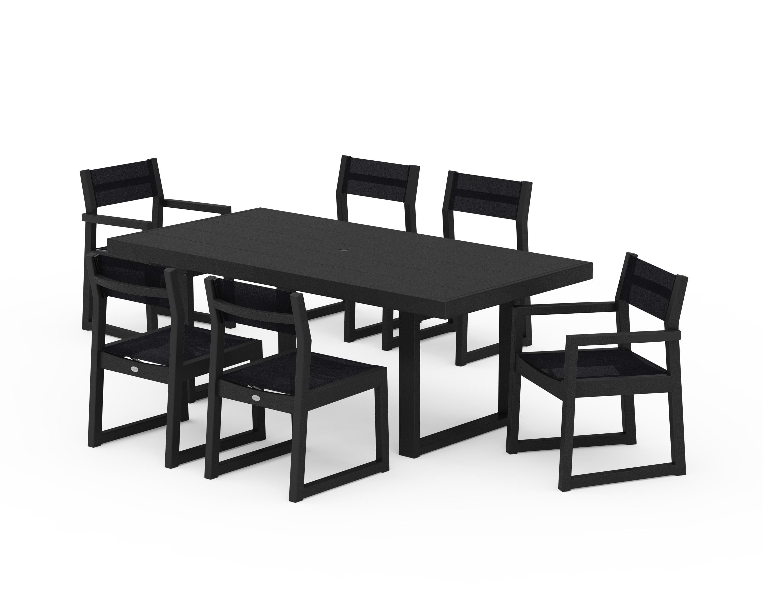 POLYWOOD EDGE Sling 7-Piece Dining Set in Black / Black Sling