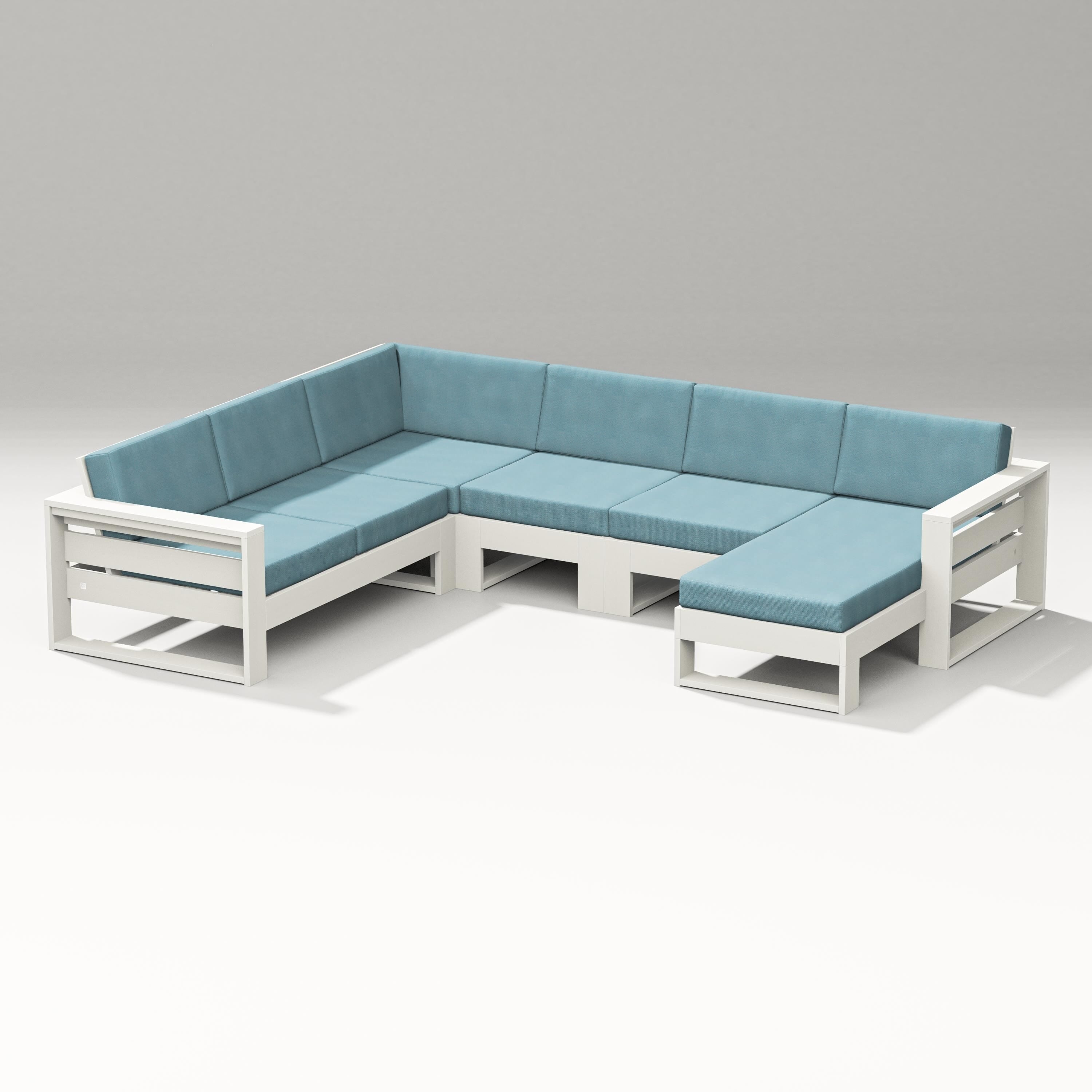 PW Designer Series Latitude Corner Sectional with Right Chaise in Vintage White / Lattice Sky Blue