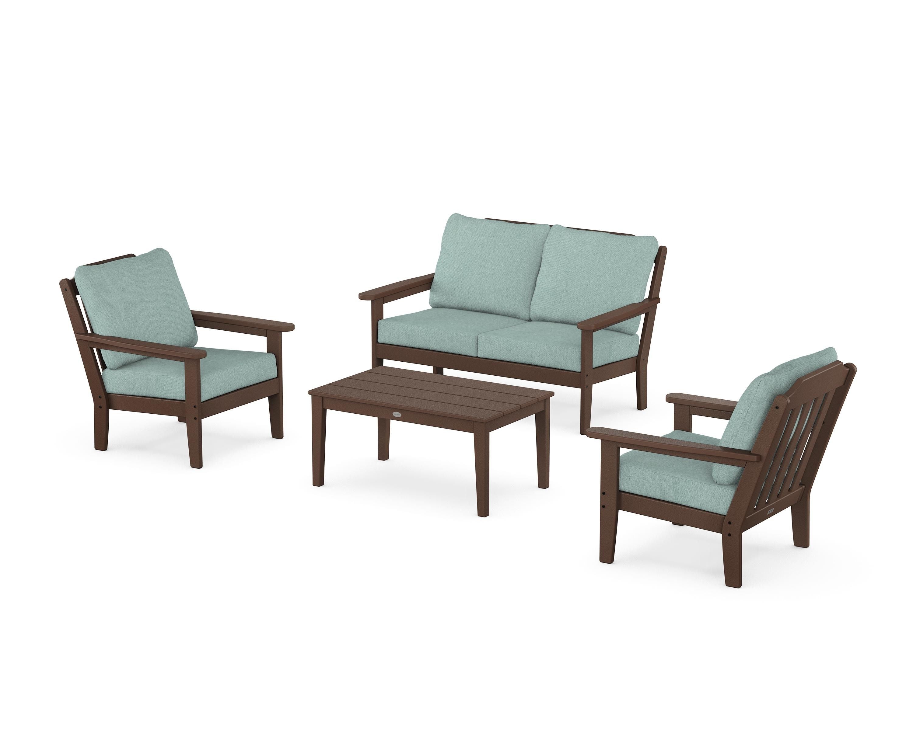 Country Living Cottage 4-Piece Deep Seating Set with Loveseat in Mahogany / Glacier Spa