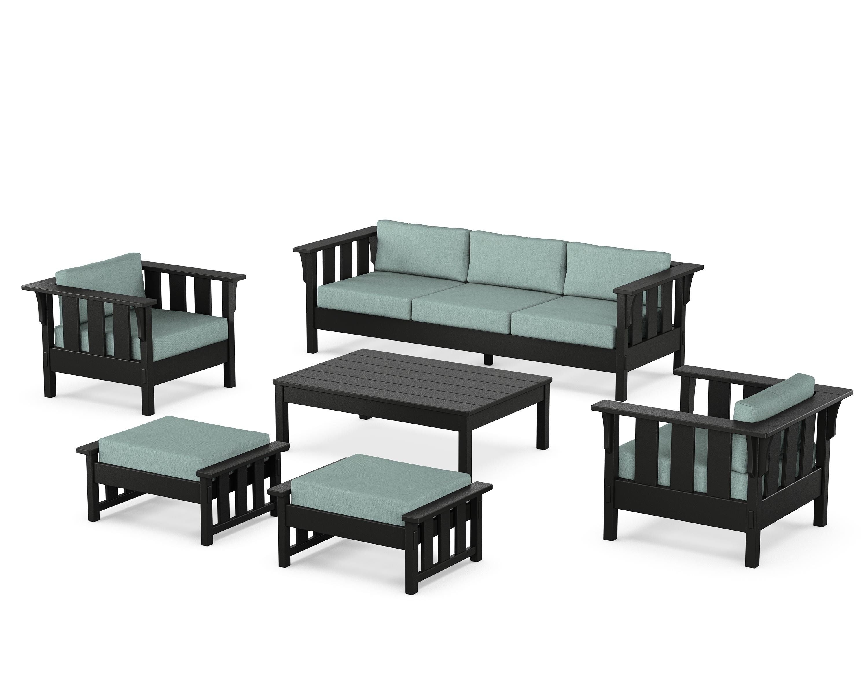 Martha Stewart by POLYWOOD Acadia 6-Piece Lounge Sofa Set in Black / Glacier Spa