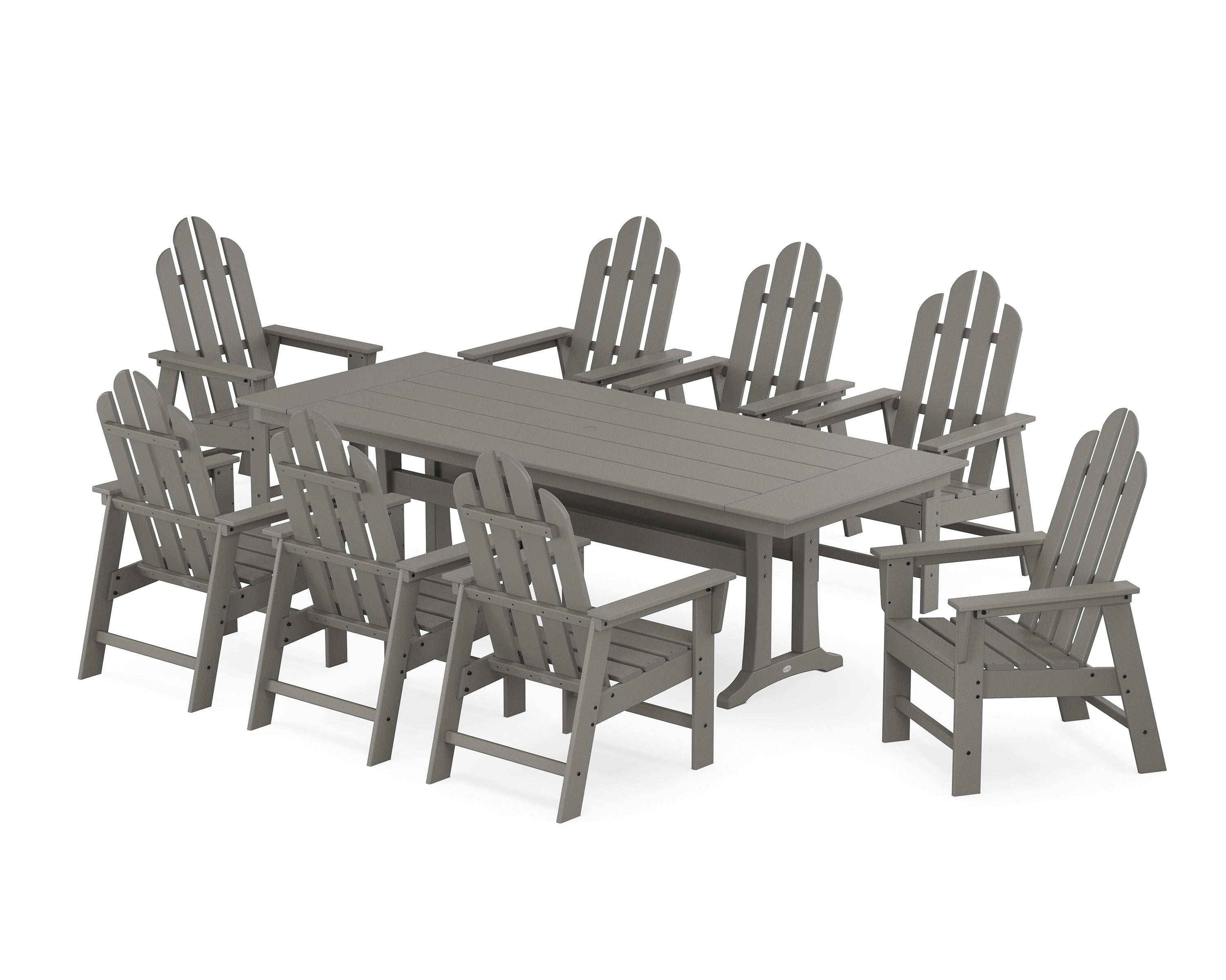 POLYWOOD® Long Island 9-Piece Farmhouse Dining Set with Trestle Legs in Slate Grey