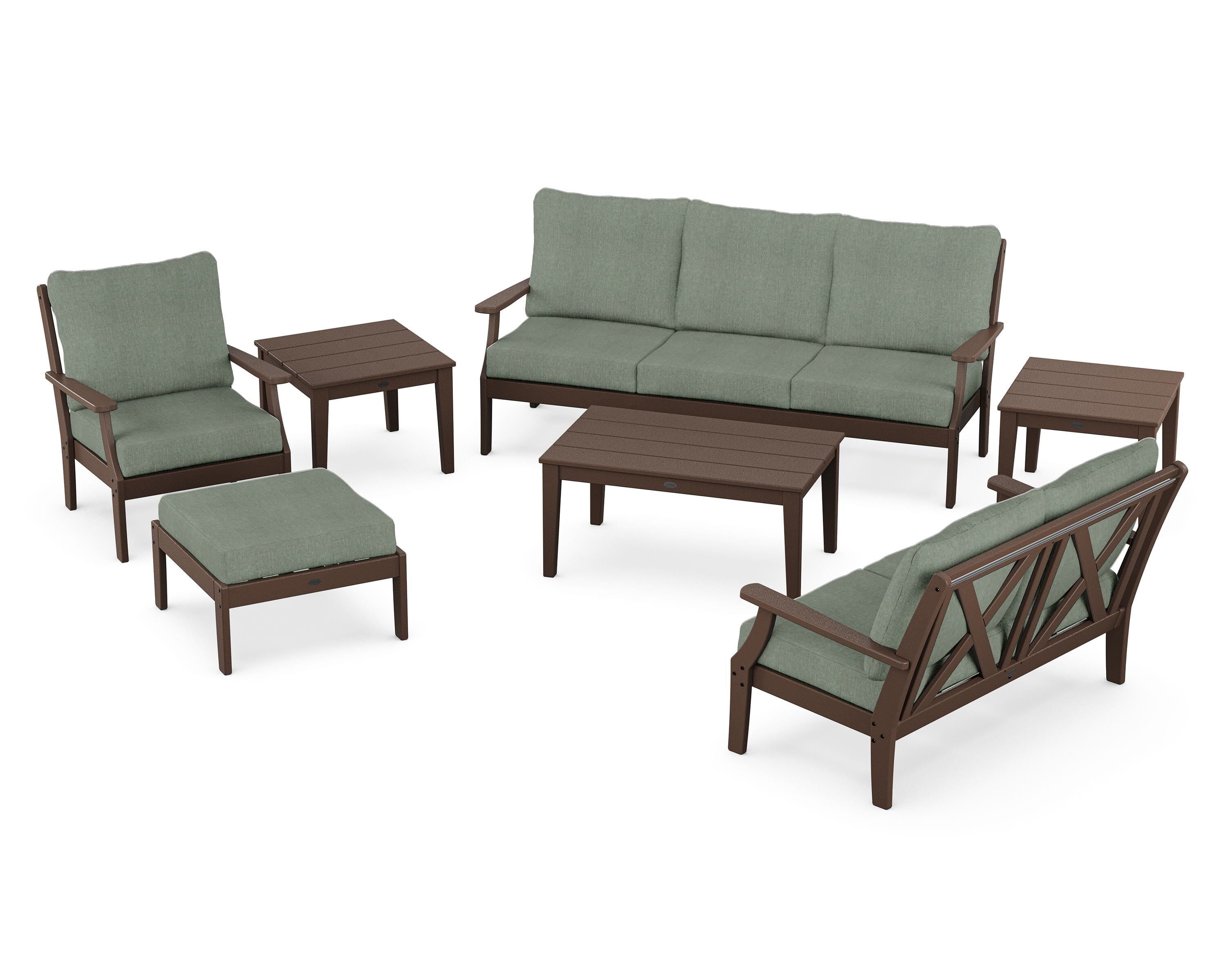 POLYWOOD Braxton 7-Piece Deep Seating Set in Mahogany / Cast Sage