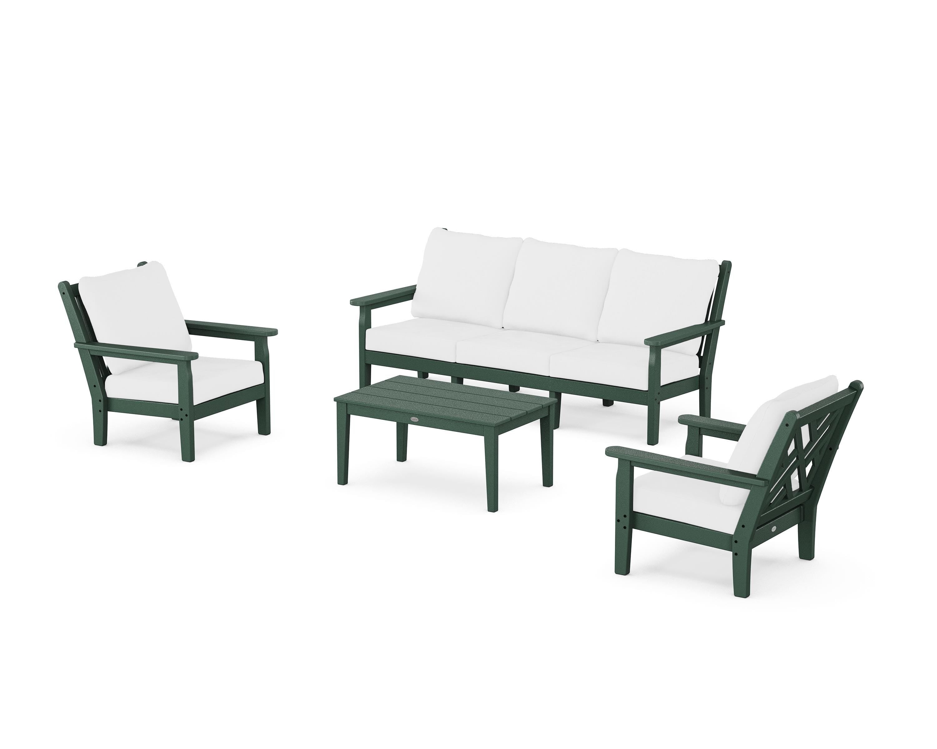 POLYWOOD Chippendale 4-Piece Deep Seating Set with Sofa in Green / Natural