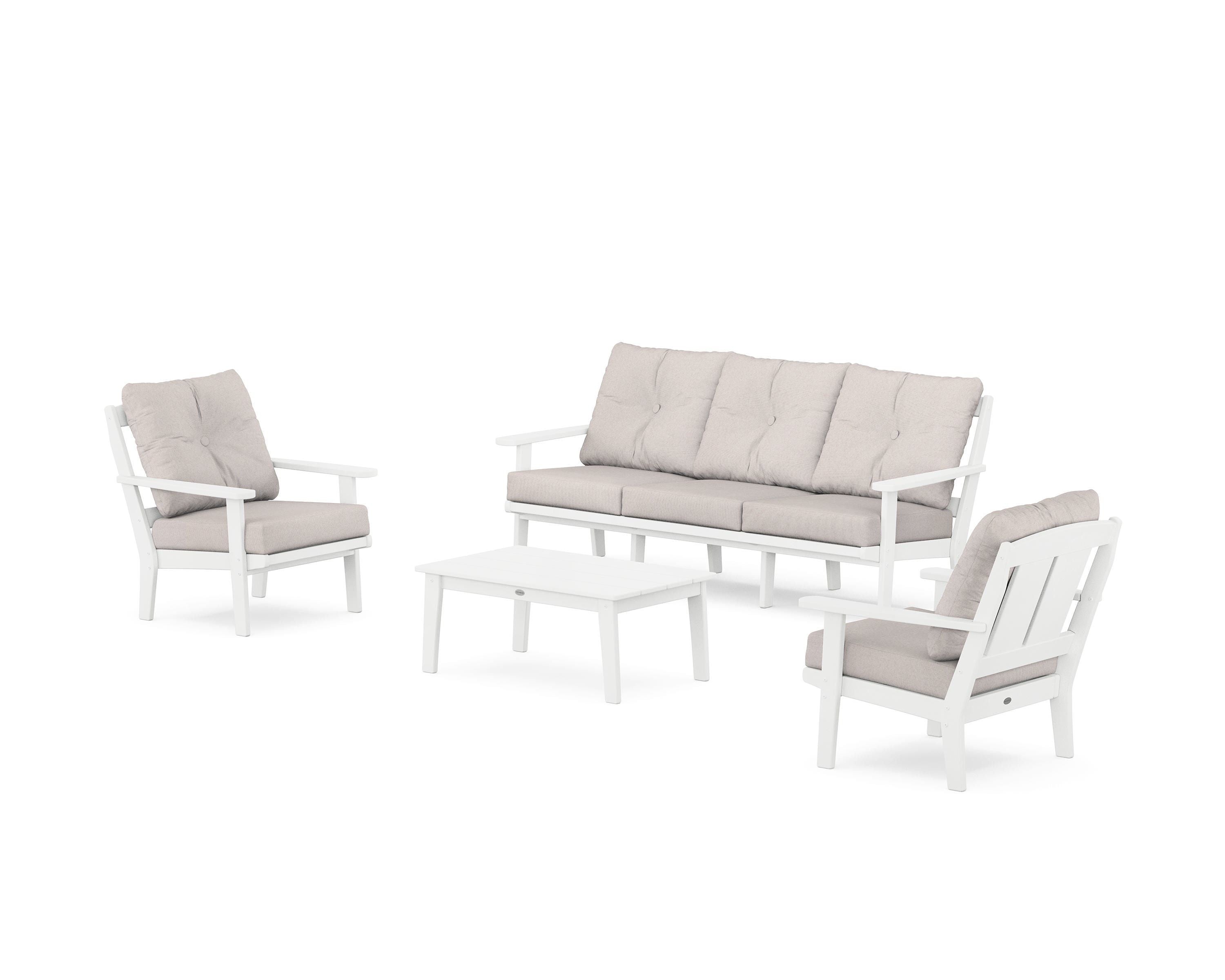 POLYWOOD Mission 4-Piece Deep Seating Set with Sofa in White / Dune Burlap