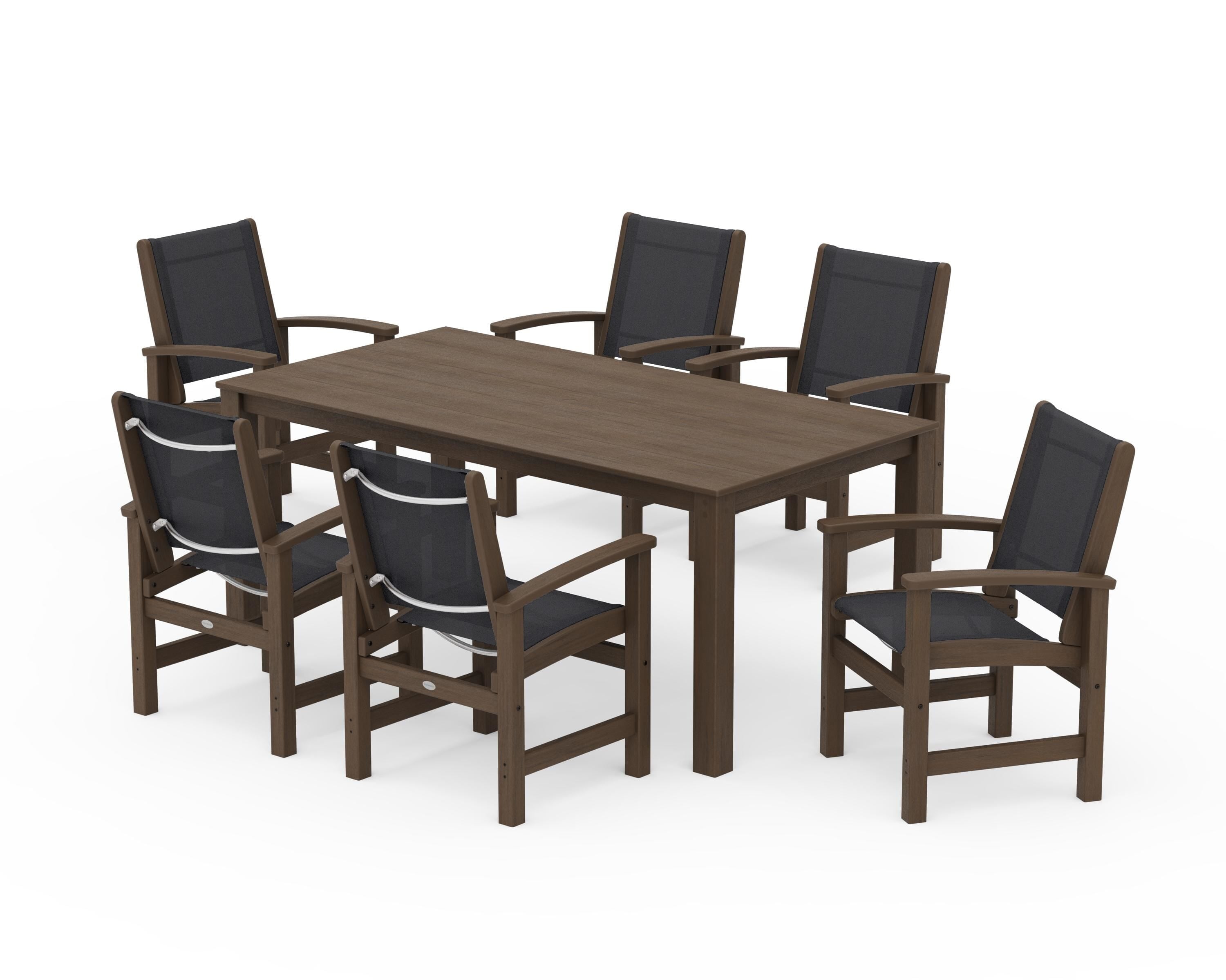 POLYWOOD Coastal 7-Piece Parsons Dining Set in Kona / Black Sling