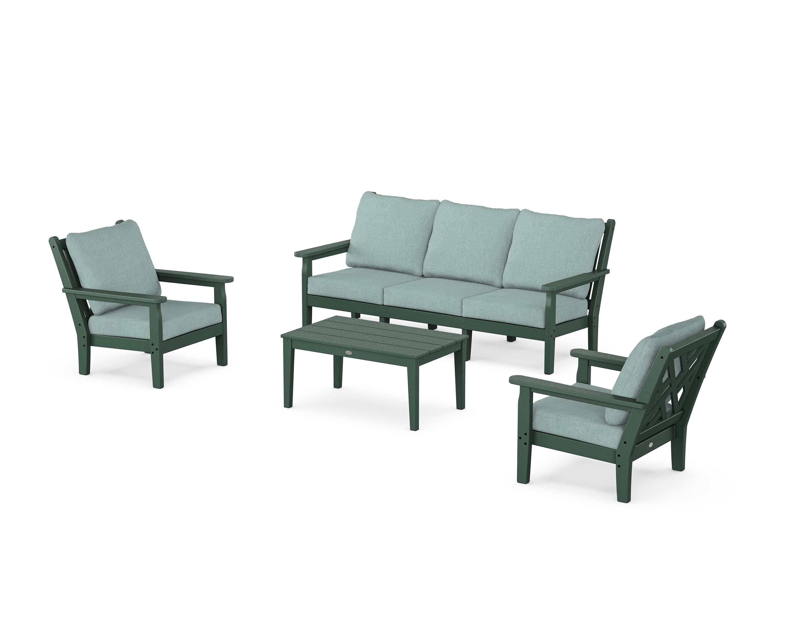 POLYWOOD Chippendale 4-Piece Deep Seating Set with Sofa in Green / Glacier Spa