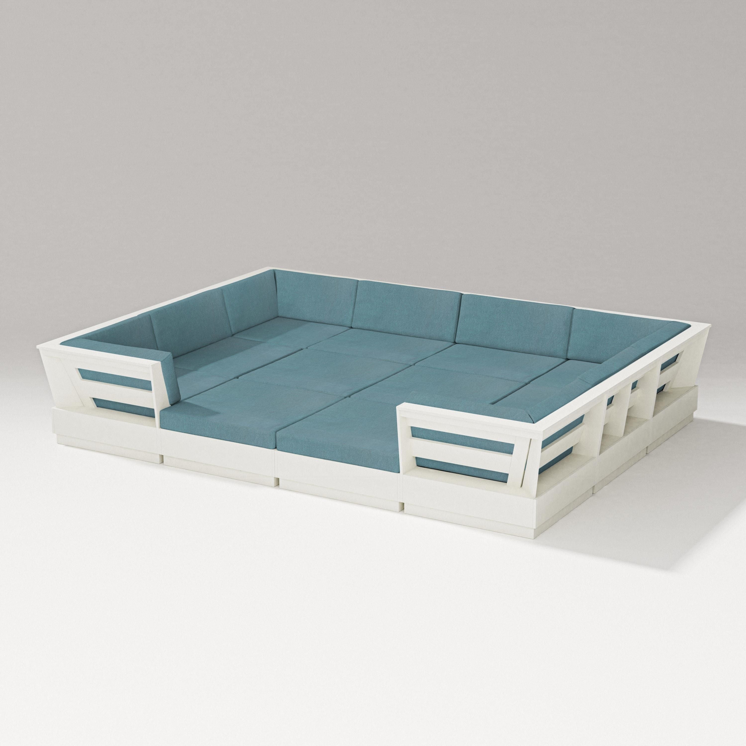 PW Designer Series Elevate 12-Piece Pit Sectional in Vintage White / Ocean Teal