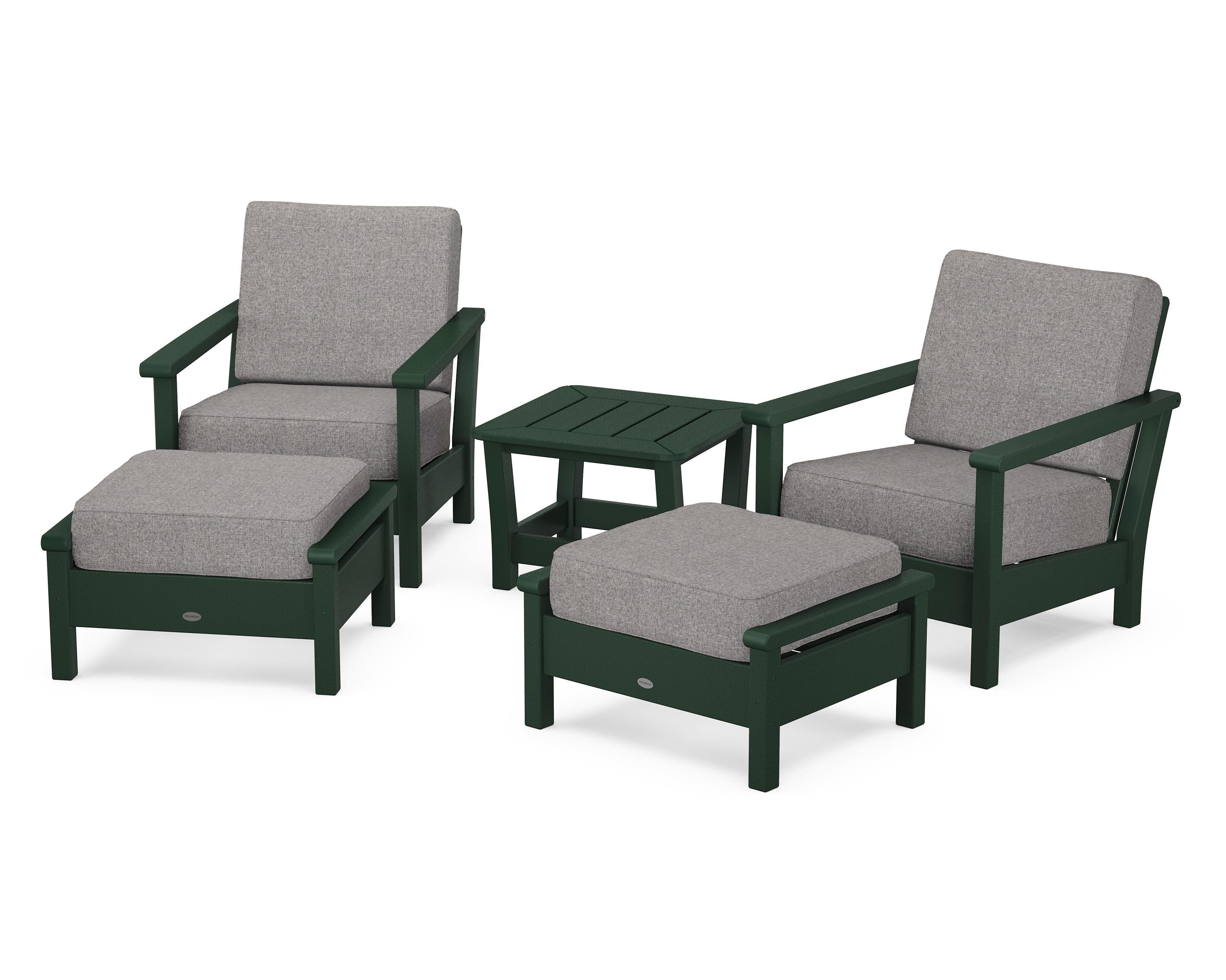 POLYWOOD Harbour 5-Piece Deep Seating Chair Set in Green / Grey Mist