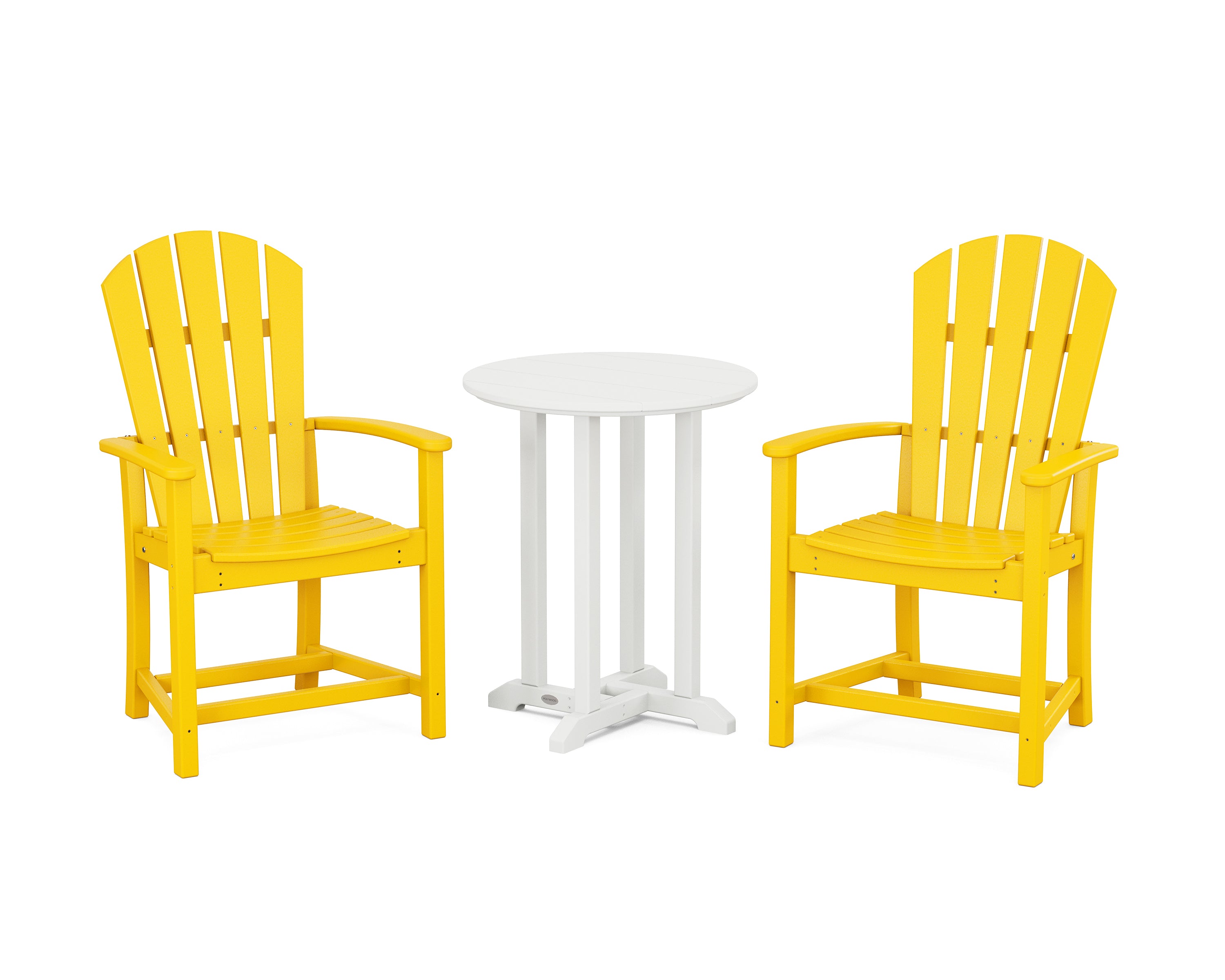 POLYWOOD Palm Coast 3-Piece Round Farmhouse Bistro Dining Set in Lemon / White