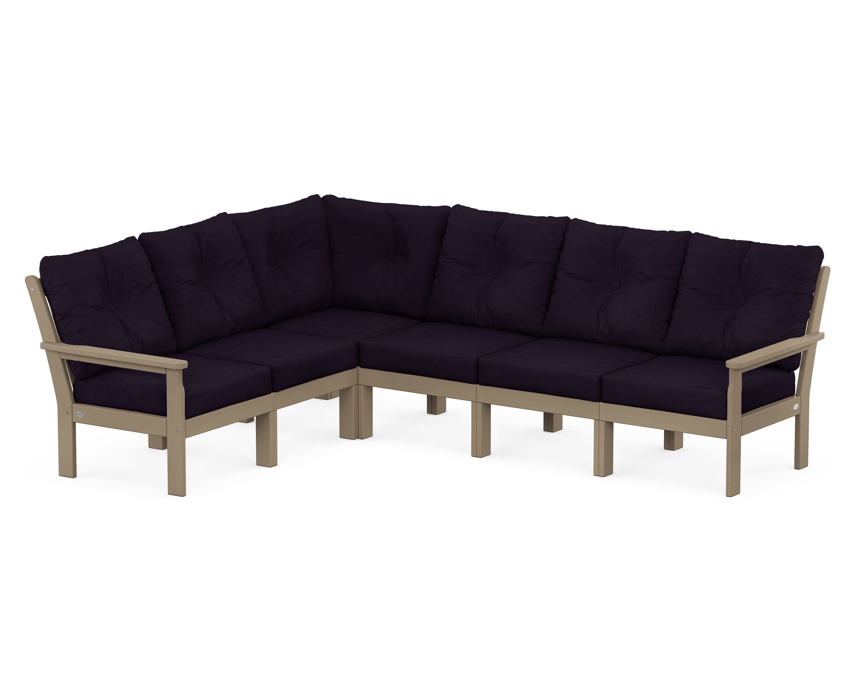 POLYWOOD Vineyard 6-Piece Sectional in Vintage Sahara / Navy Linen