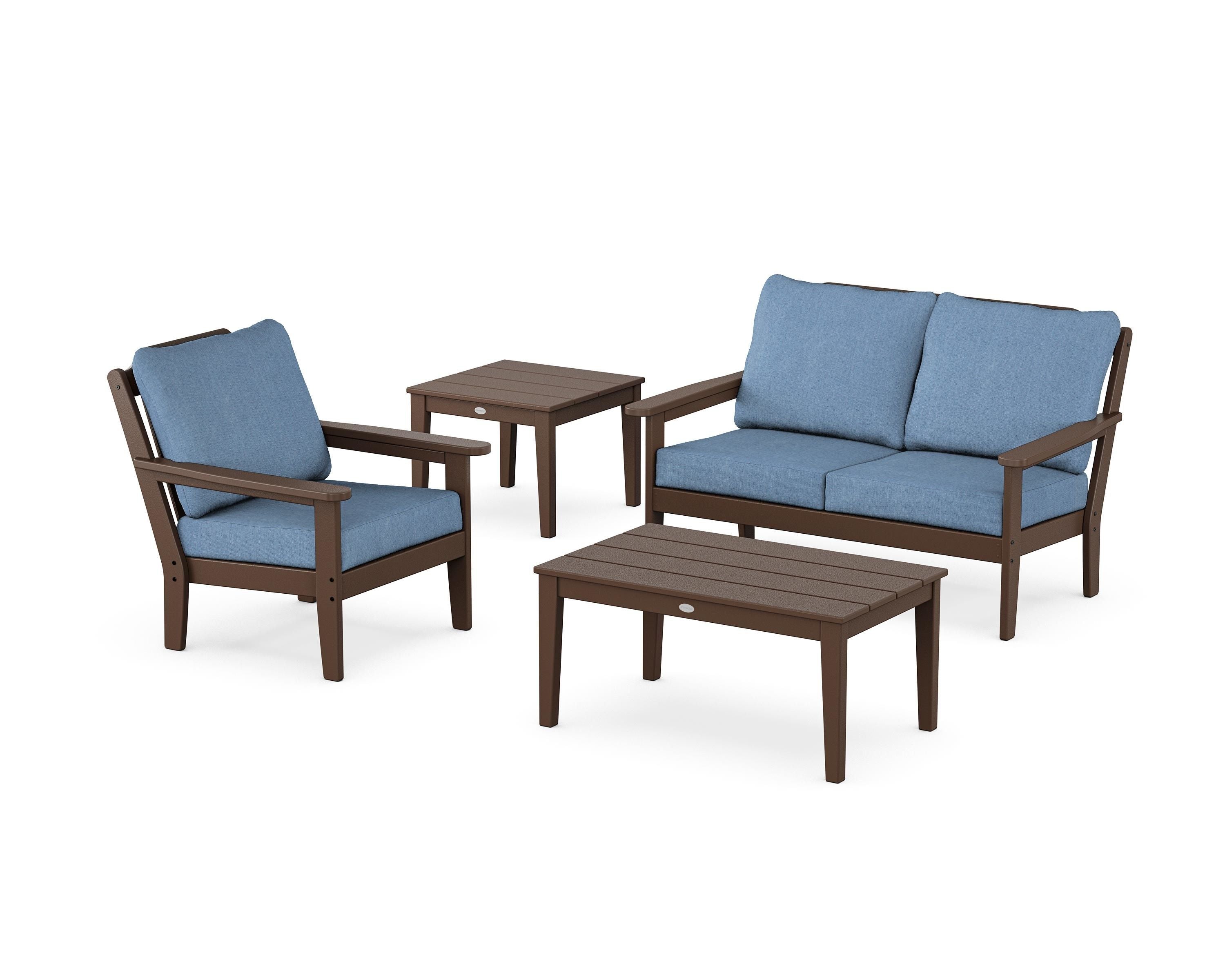 Country Living Wovendale 4-Piece Deep Seating Set in Mahogany / Sky Blue