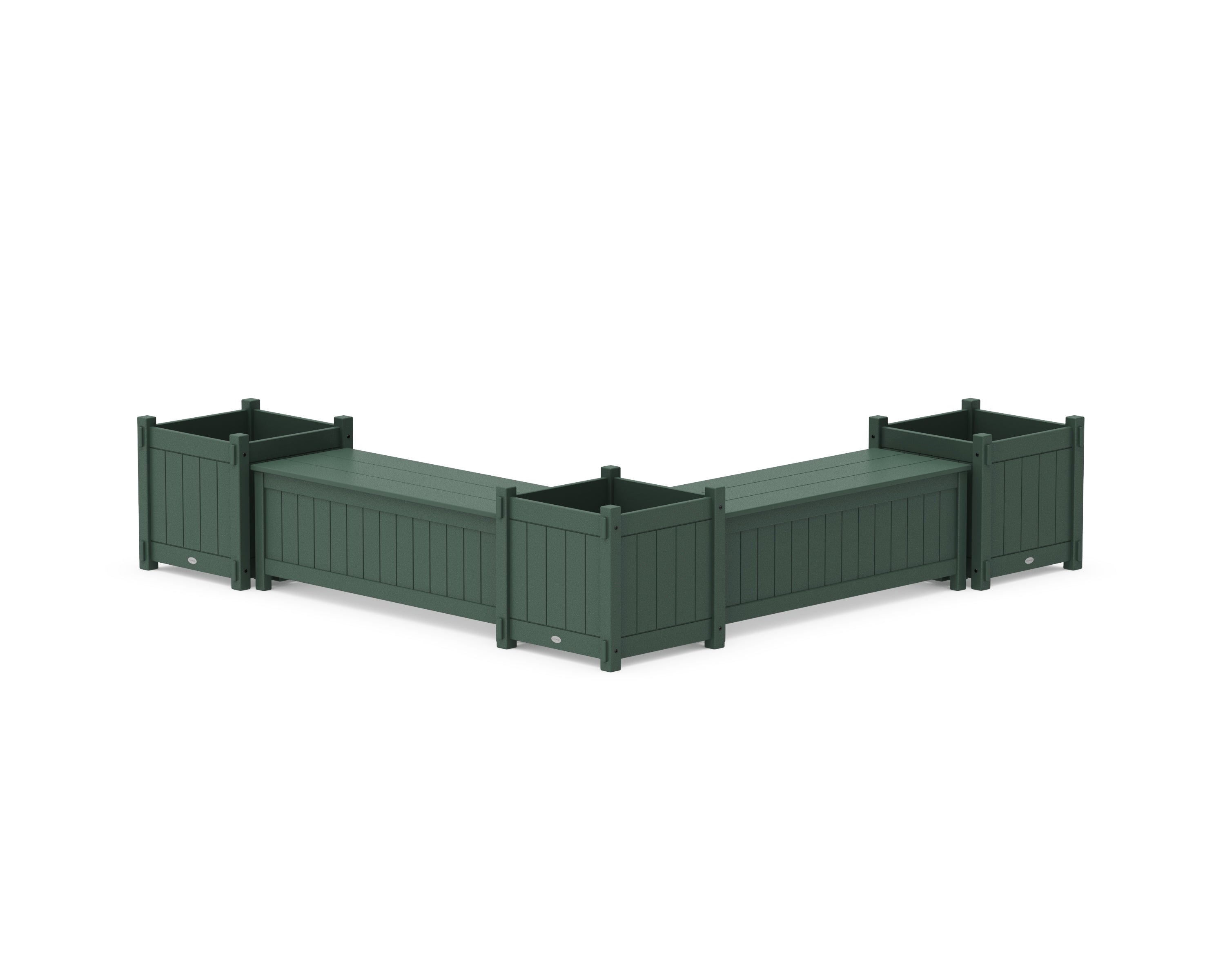 POLYWOOD 48" Vineyard L- Shaped Planter Storage Bench Corner Set- Large in Green