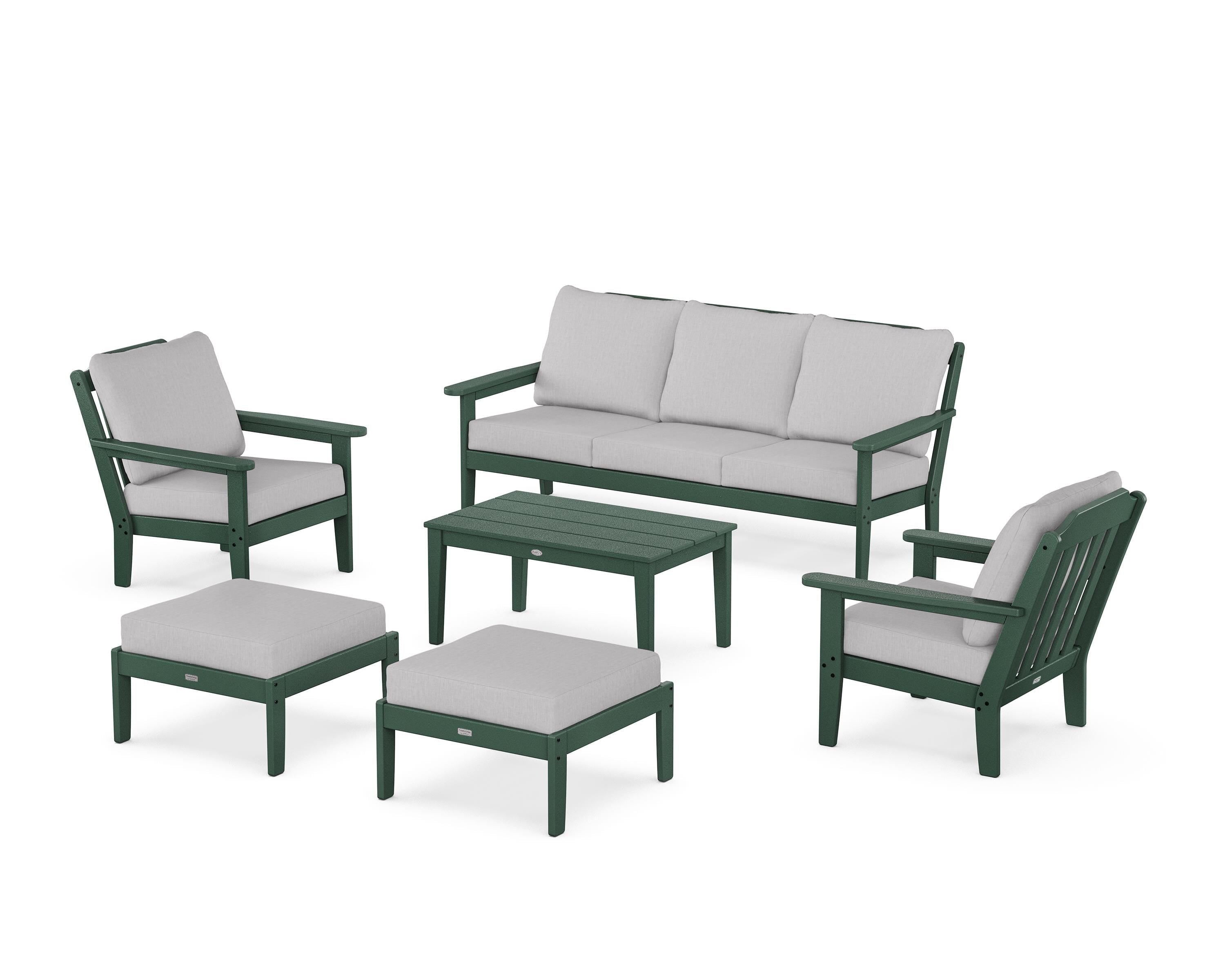 Country Living Cottage 6-Piece Lounge Sofa Set in Green / Granite