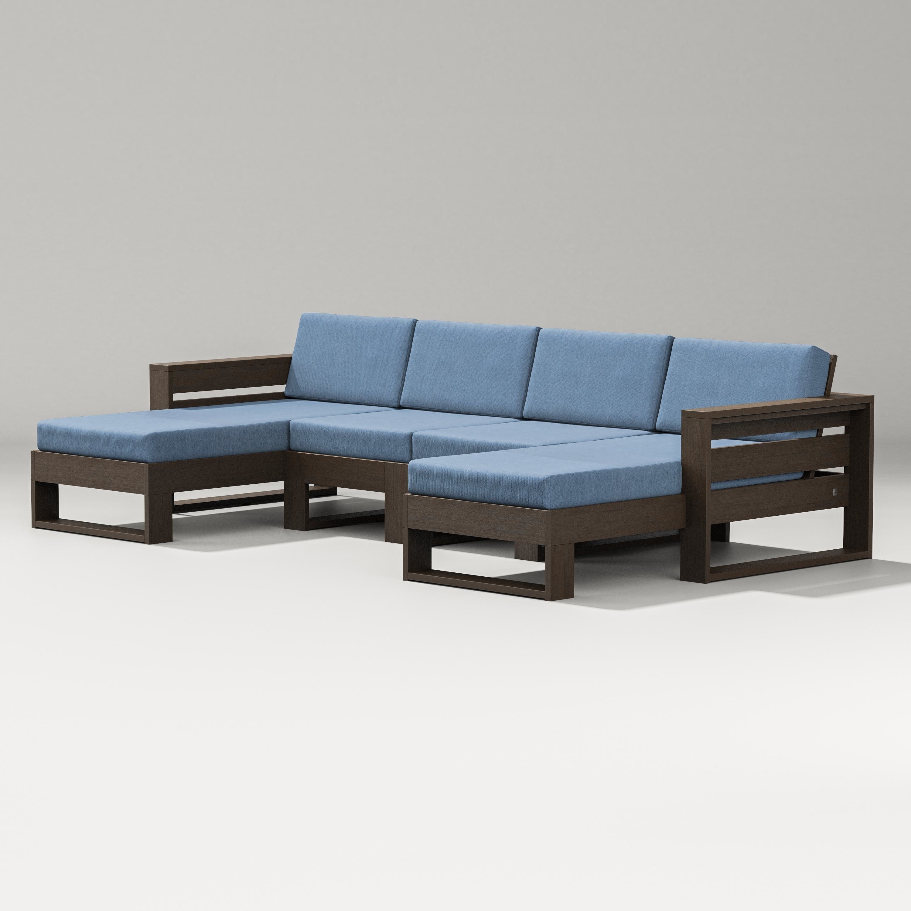 PW Designer Series Latitude Double Chaise Sectional in Kona / Sky Blue