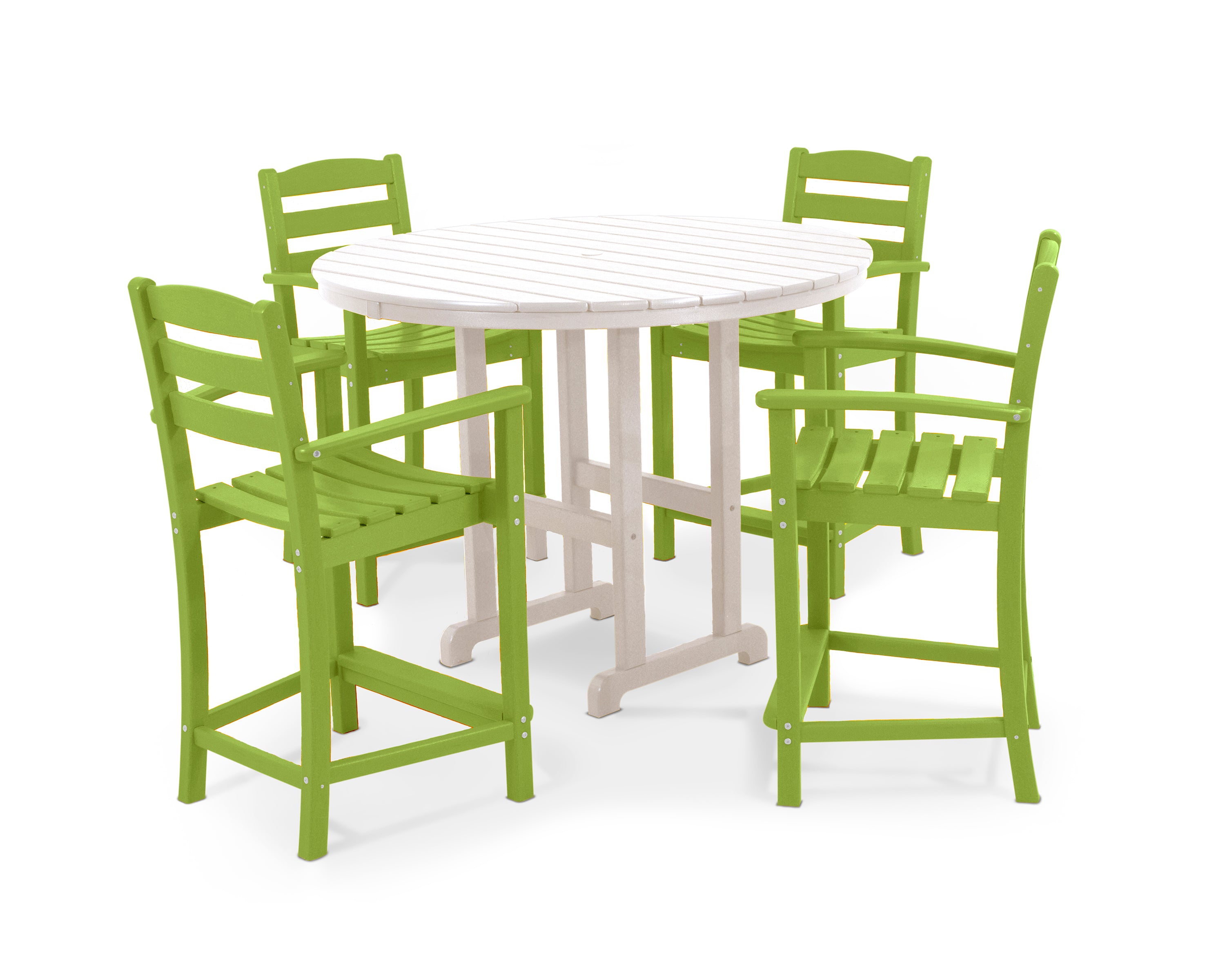 POLYWOOD® La Casa Café 5-Piece Round Farmhouse Counter Set in Lime / White