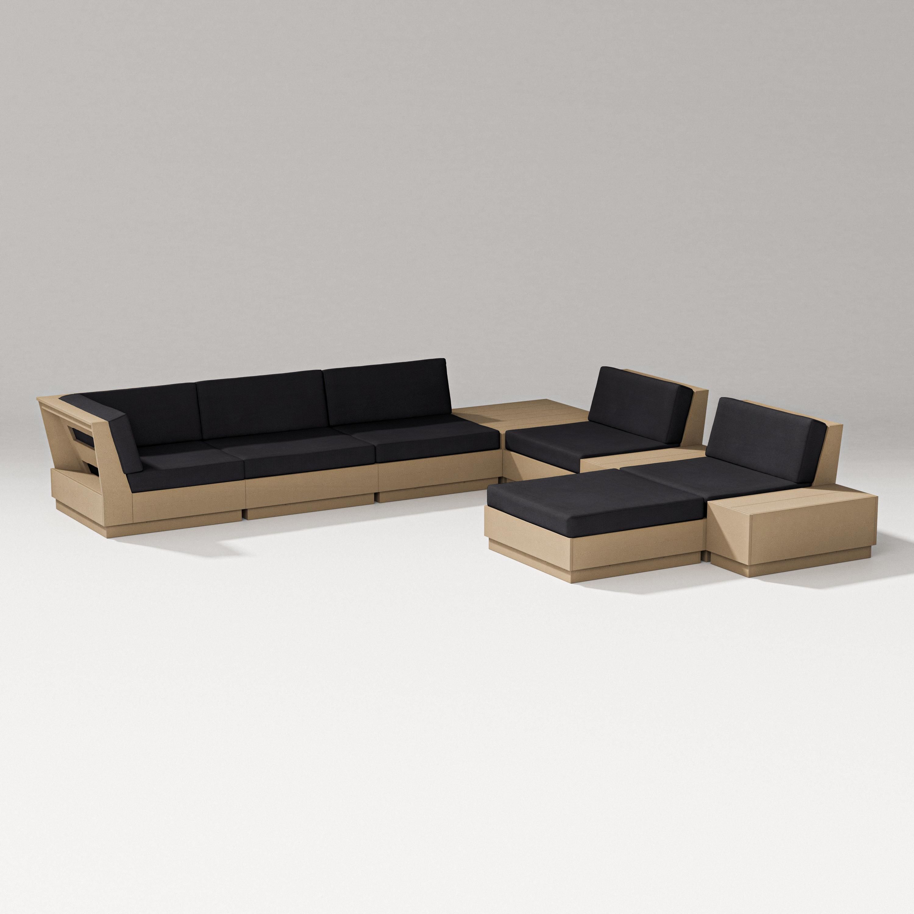 PW Designer Series Elevate 9-Piece Conversation Sectional in Vintage Sahara / Midnight Linen
