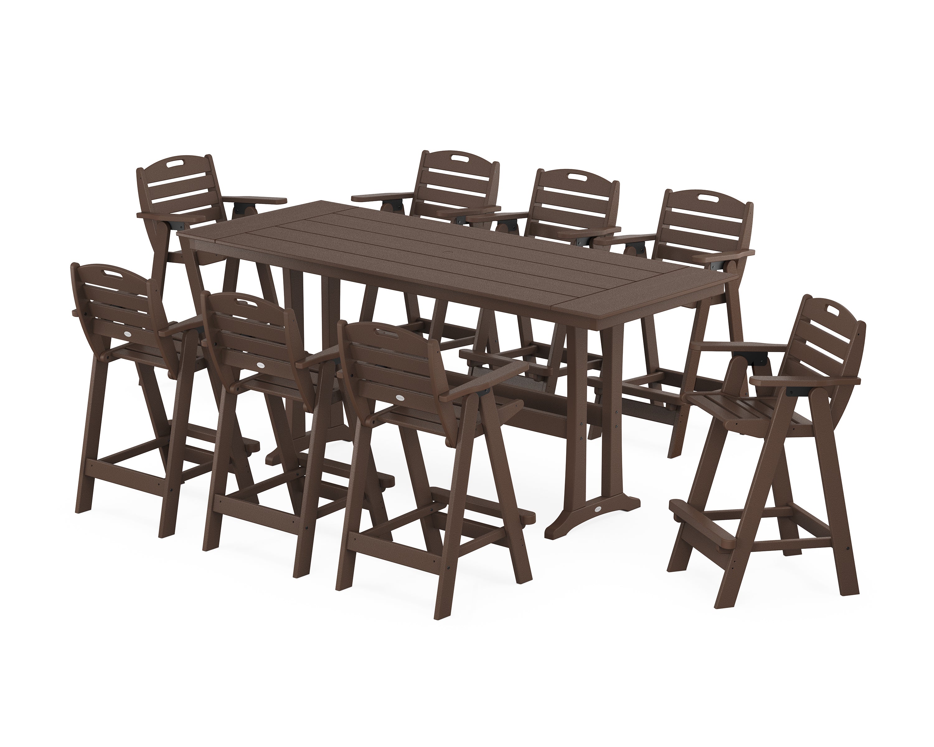 POLYWOOD® Nautical 9-Piece Farmhouse Bar Set with Trestle Legs in Mahogany