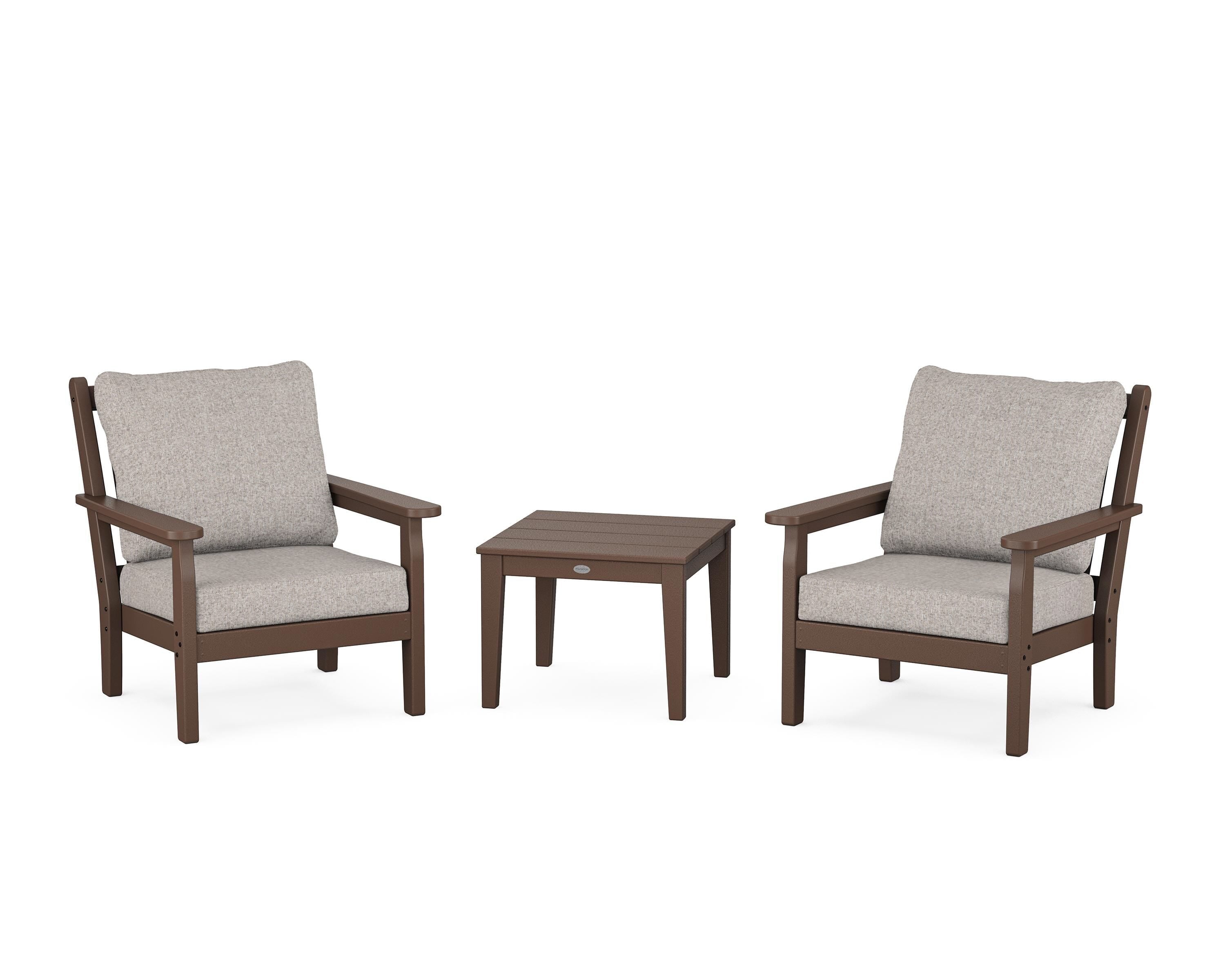 POLYWOOD Chippendale 3-Piece Deep Seating Set in Mahogany / Weathered Tweed