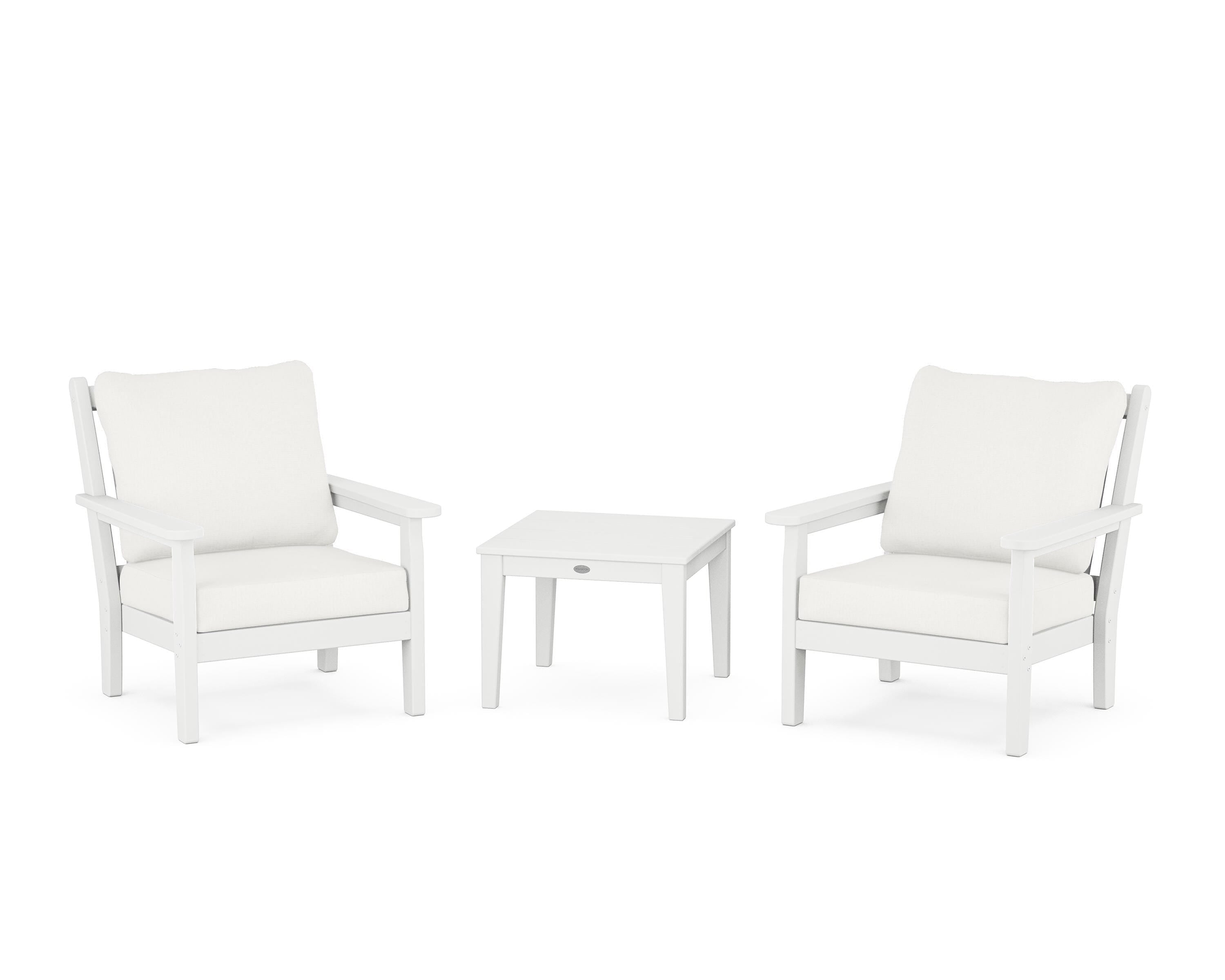 POLYWOOD Chippendale 3-Piece Deep Seating Set in White / Natural Linen