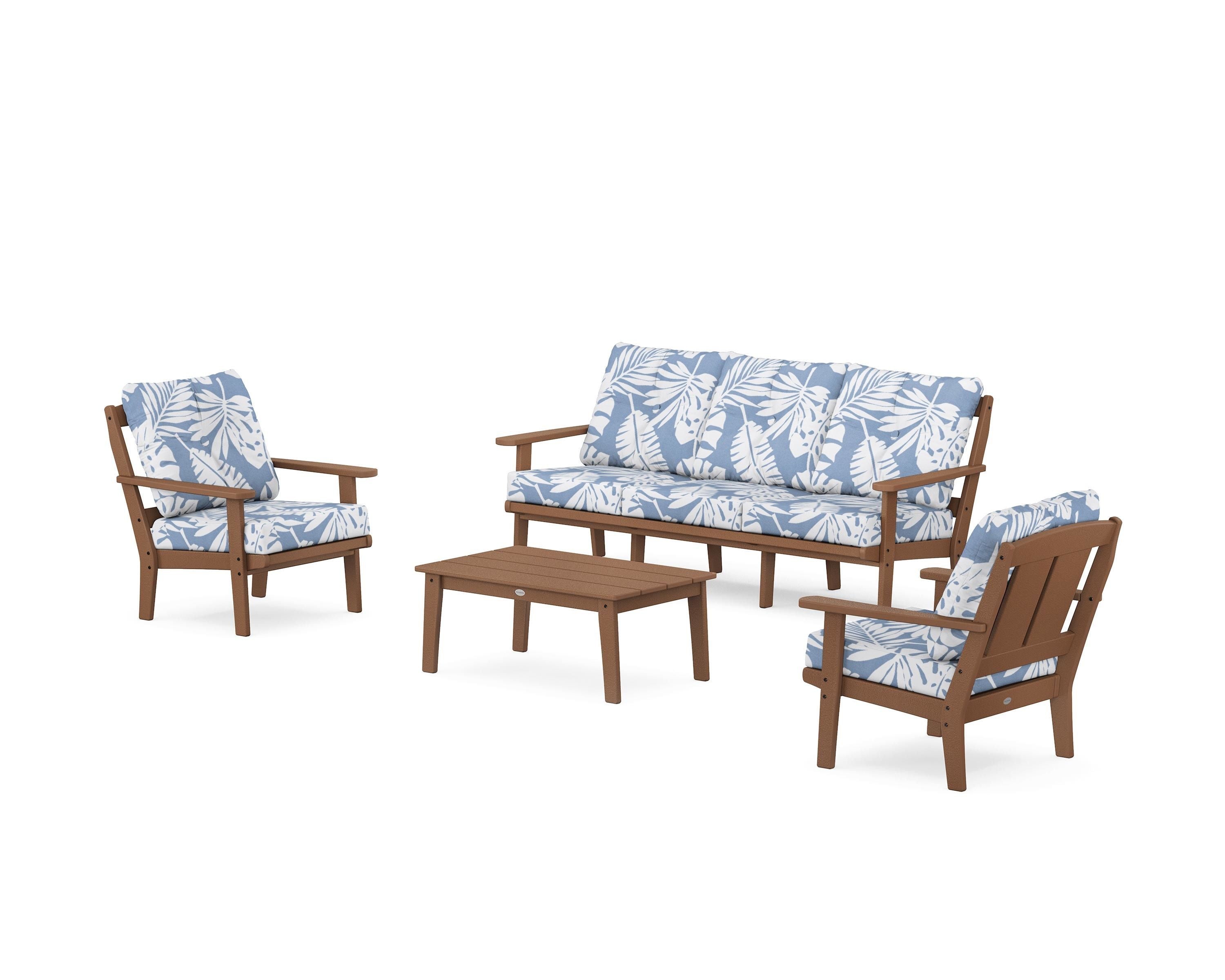 POLYWOOD Mission 4-Piece Deep Seating Set with Sofa in Teak / Leaf Sky Blue