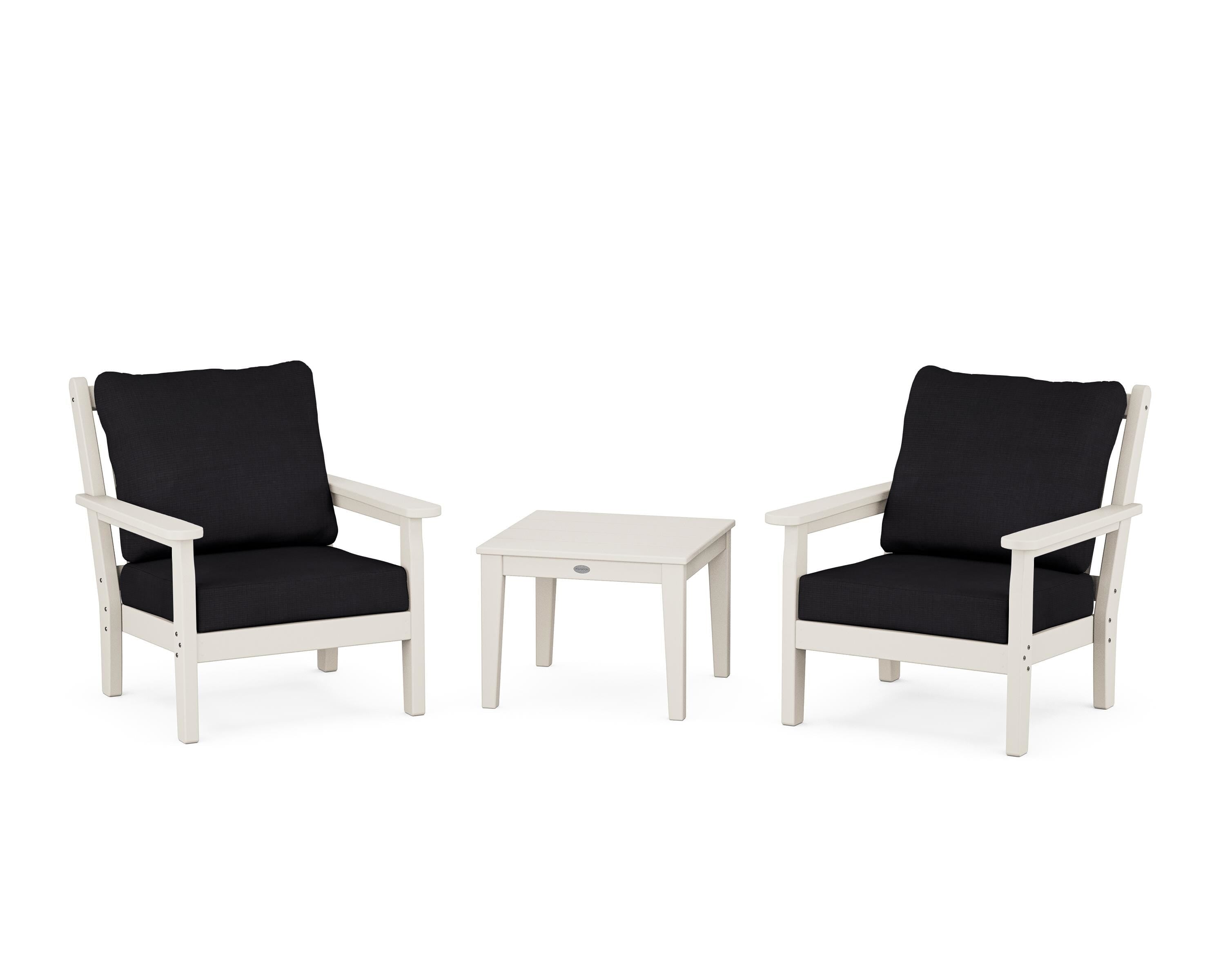 POLYWOOD Chippendale 3-Piece Deep Seating Set in Sand / Midnight Linen