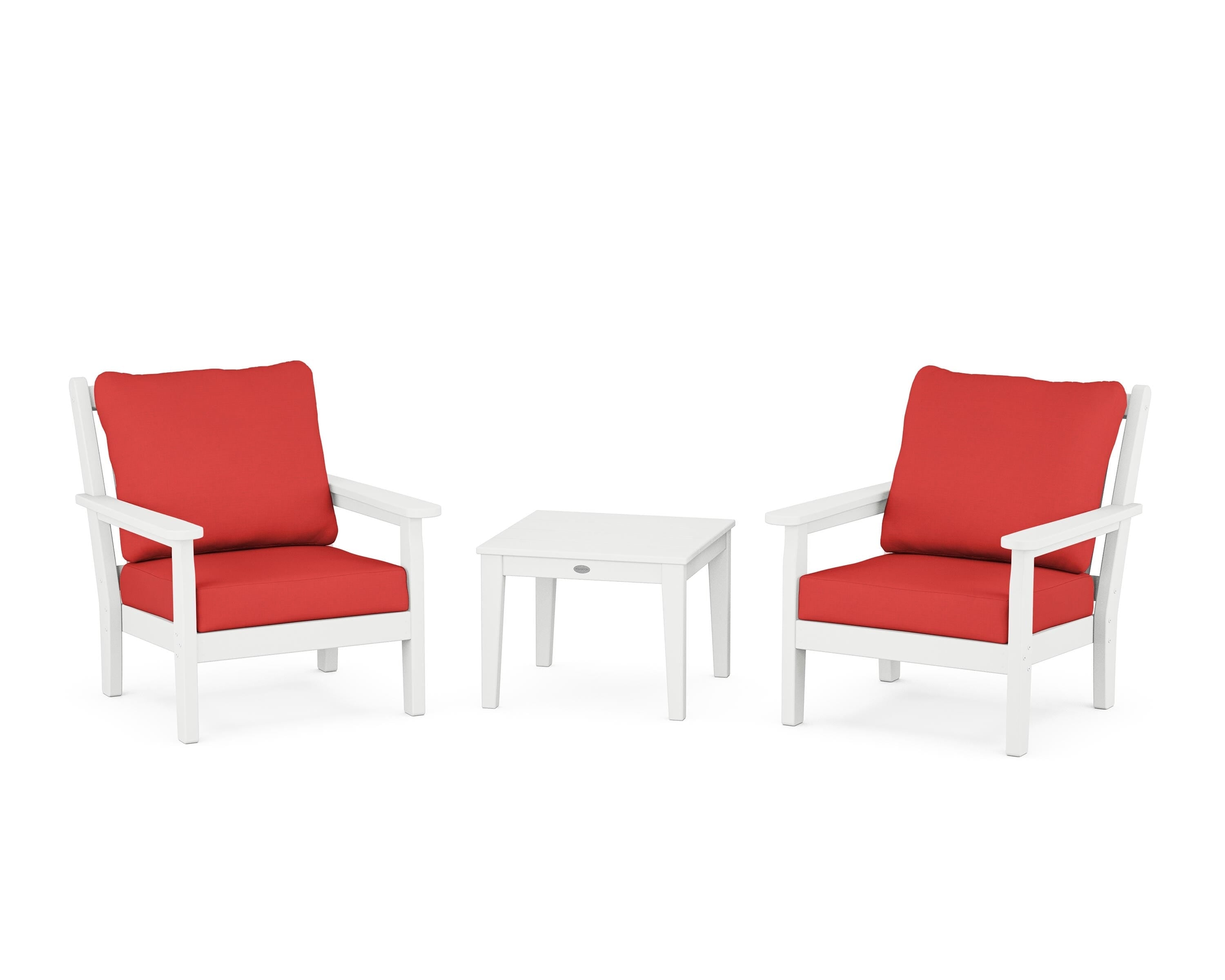 POLYWOOD Chippendale 3-Piece Deep Seating Set in White / Crimson Linen