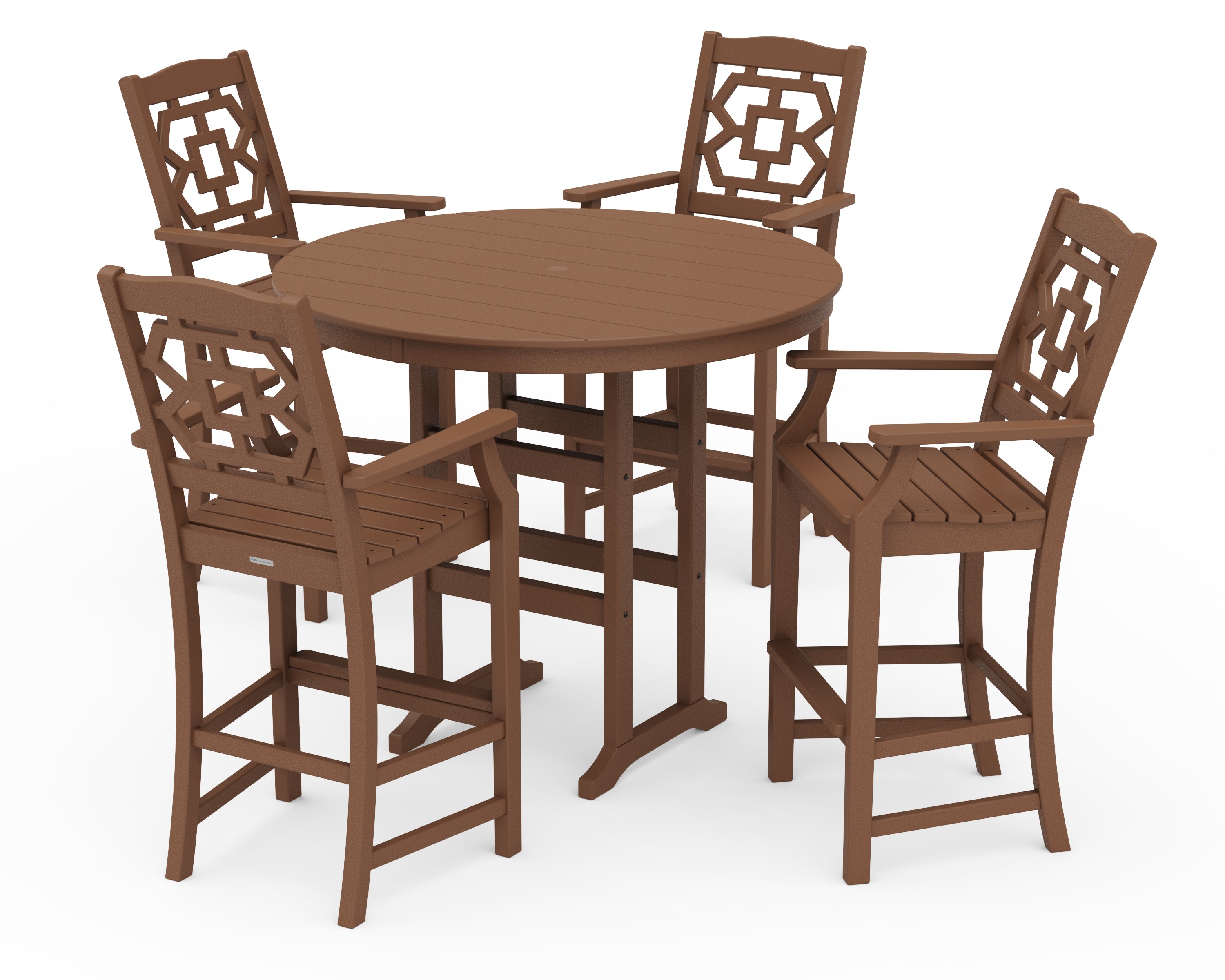 Martha Stewart by POLYWOOD Chinoiserie 5-Piece Round Farmhouse Bar Set in Teak