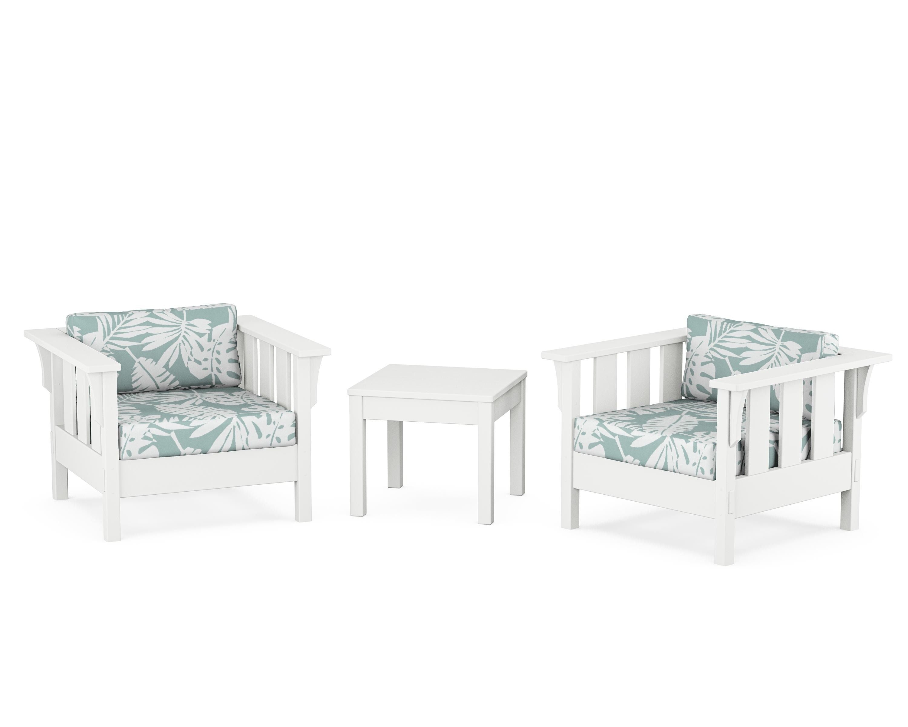 Martha Stewart by POLYWOOD Acadia 3-Piece Deep Seating Set in White / Leaf Glacier Spa