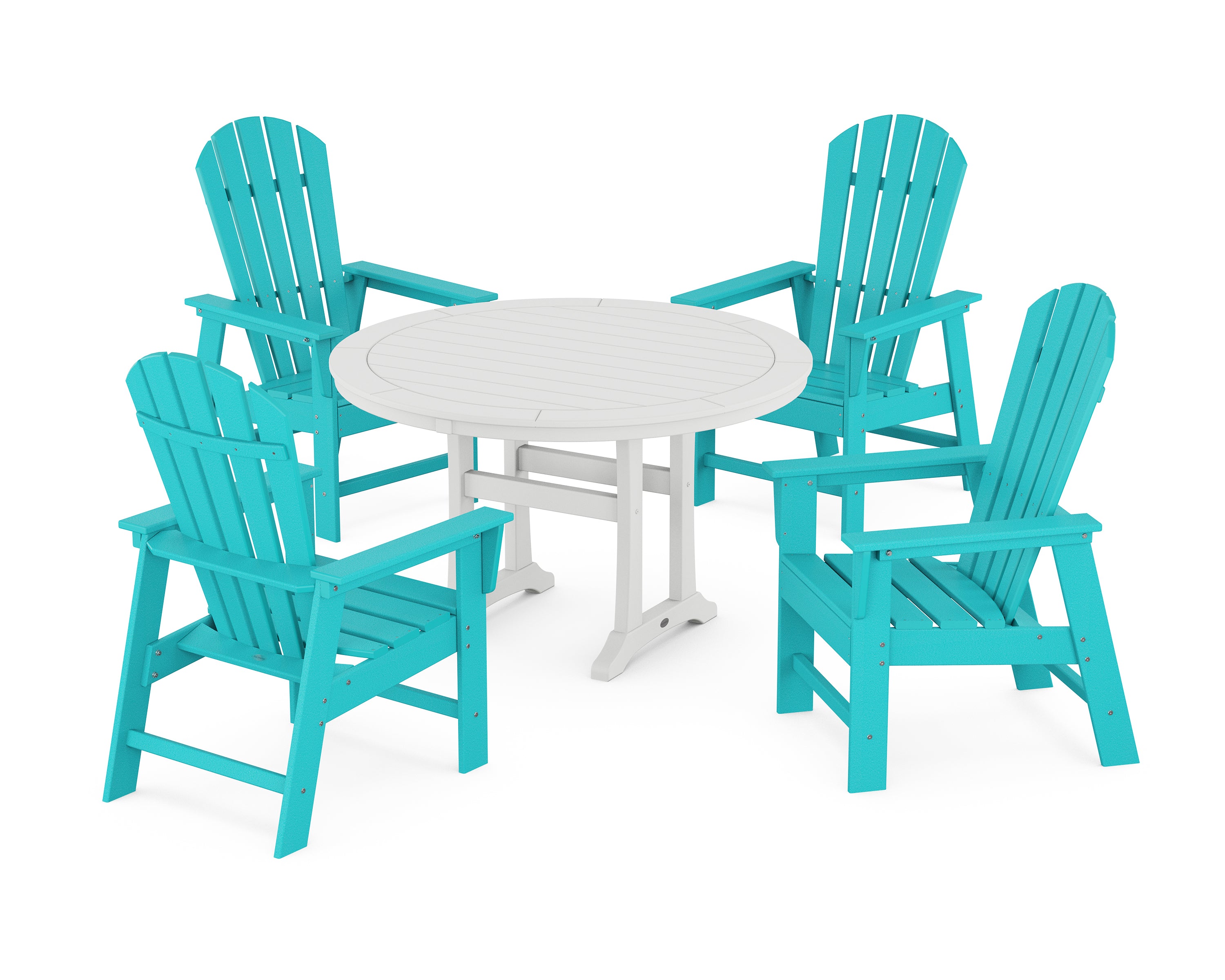 POLYWOOD® South Beach 5-Piece Round Dining Set with Trestle Legs in Aruba / White