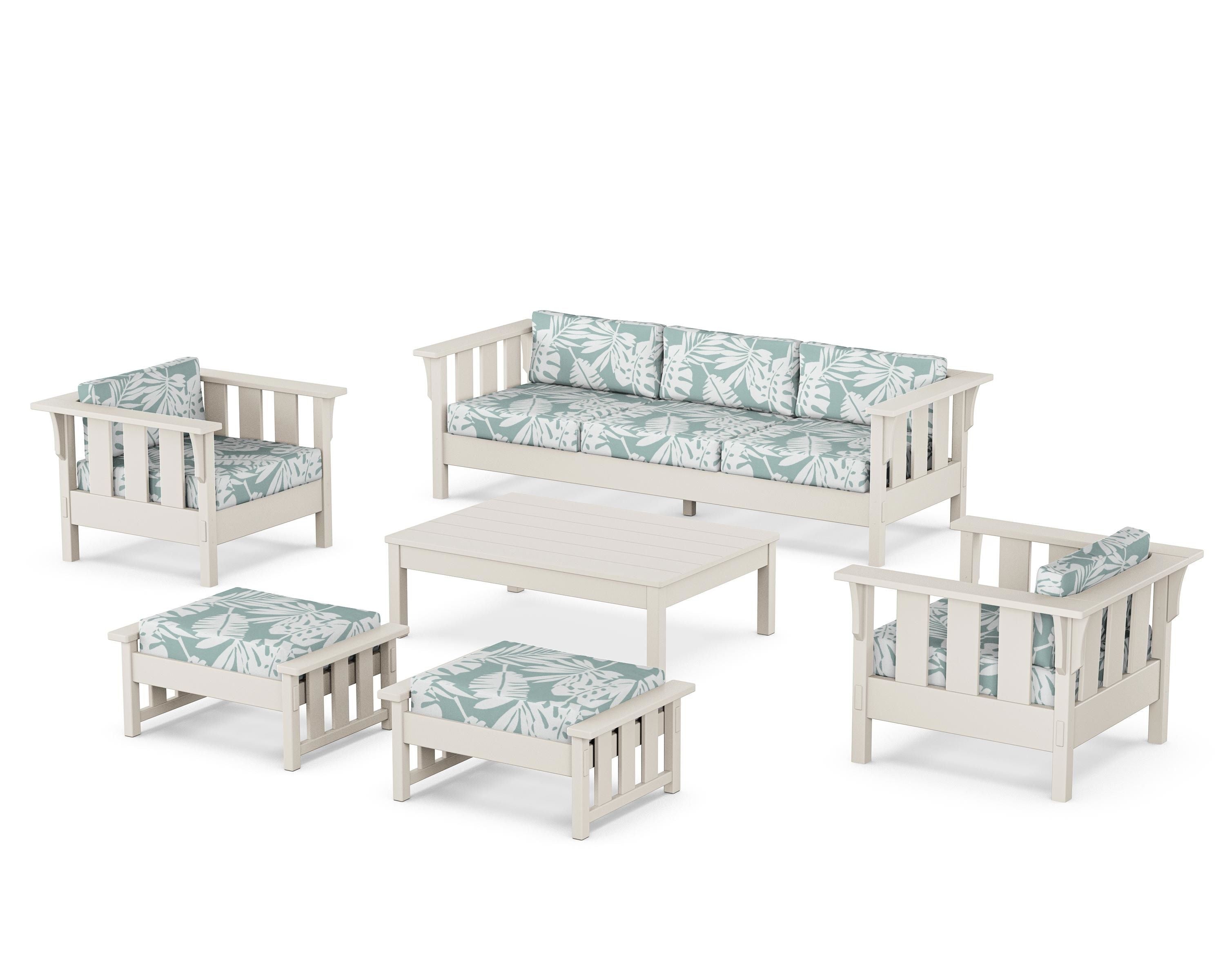 Martha Stewart by POLYWOOD Acadia 6-Piece Lounge Sofa Set in Sand / Leaf Glacier Spa