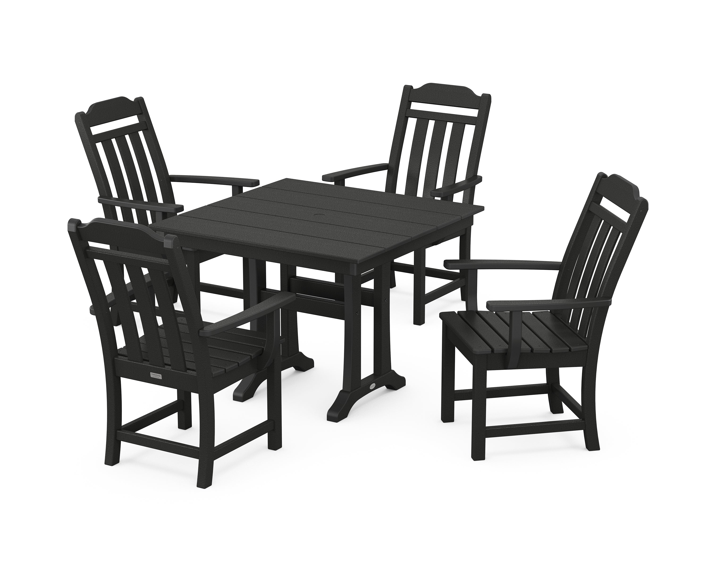 Polywood Country Living 5-Piece Farmhouse Dining Set with Trestle Legs in Black